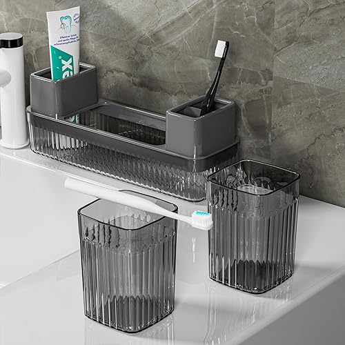 Miniatura 4 de Soporte para cepillos de dientes para baños, organizador de cepillos de dientes de 2 tazas para encimera de baño, soporte para cepillos de dientes