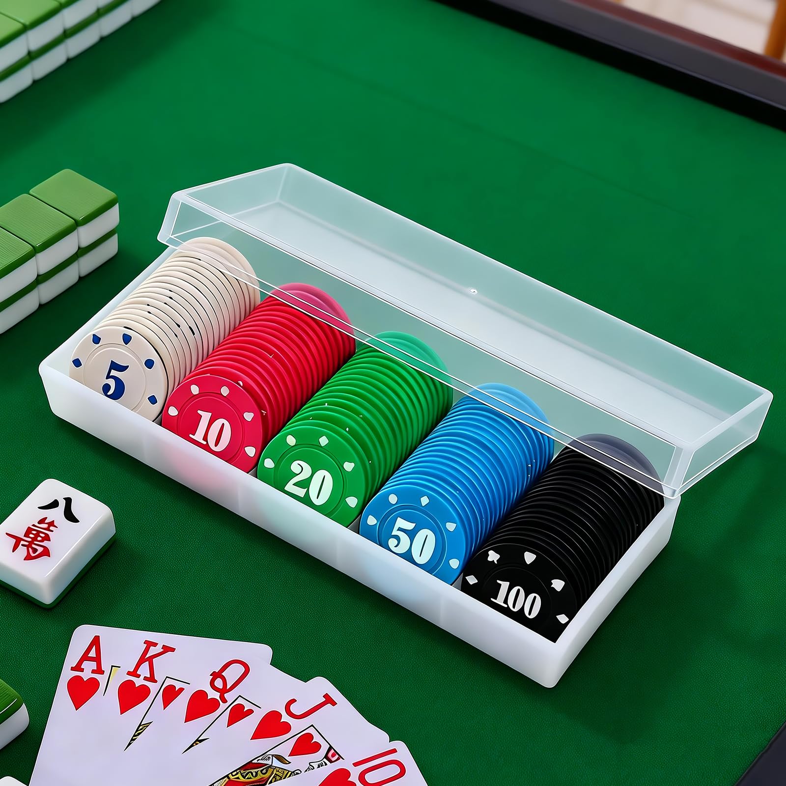 300 Stück PokerChips Kunststoff Nummerierte Chips 5/10/20/50/100,Poker Zubehör,Wertmarken Chipsfür Reisen und Familienpartys