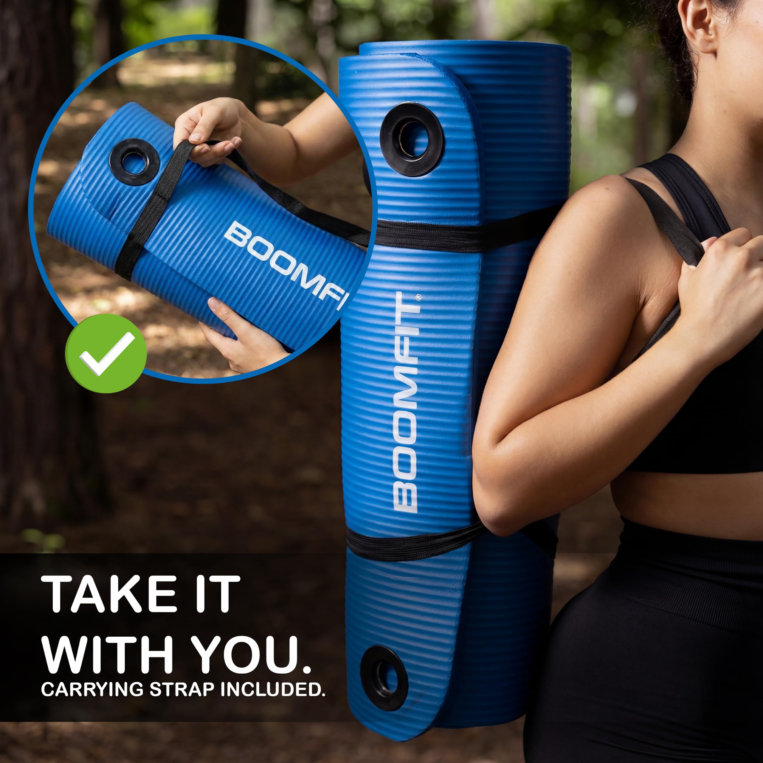 BOOMFIT Yogamatte & Pilatesmatte NBR rutschfest gepolstert mit Tragegurt
