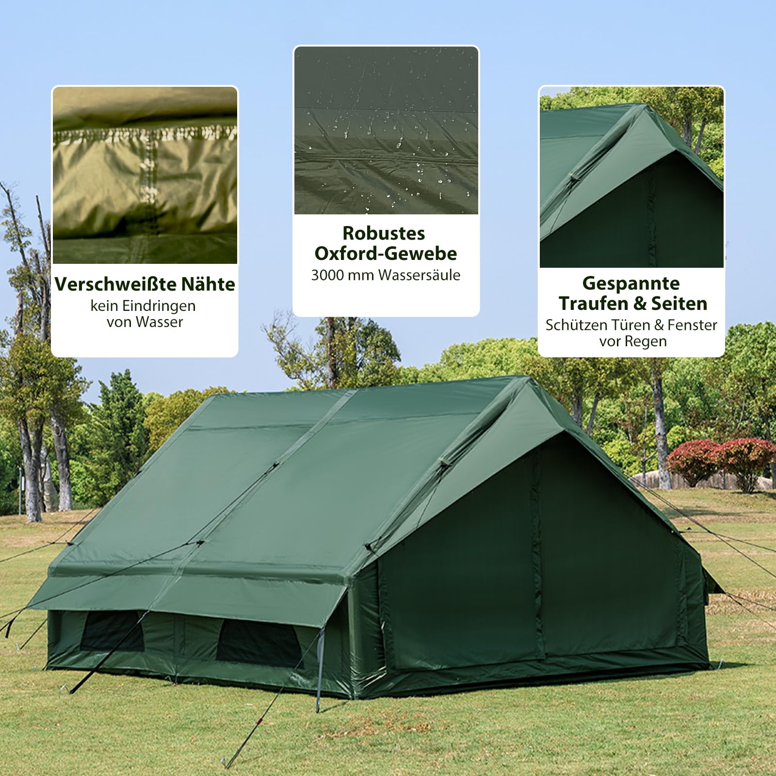 Aufblasbares Campingzelt mit Handpumpe Einfacher Aufbau Wasserdicht Winddichtes Outdoor Aufblasbares Zelt 2-10 Personen Oxford Glamping Luftzelt Hüttenhaus