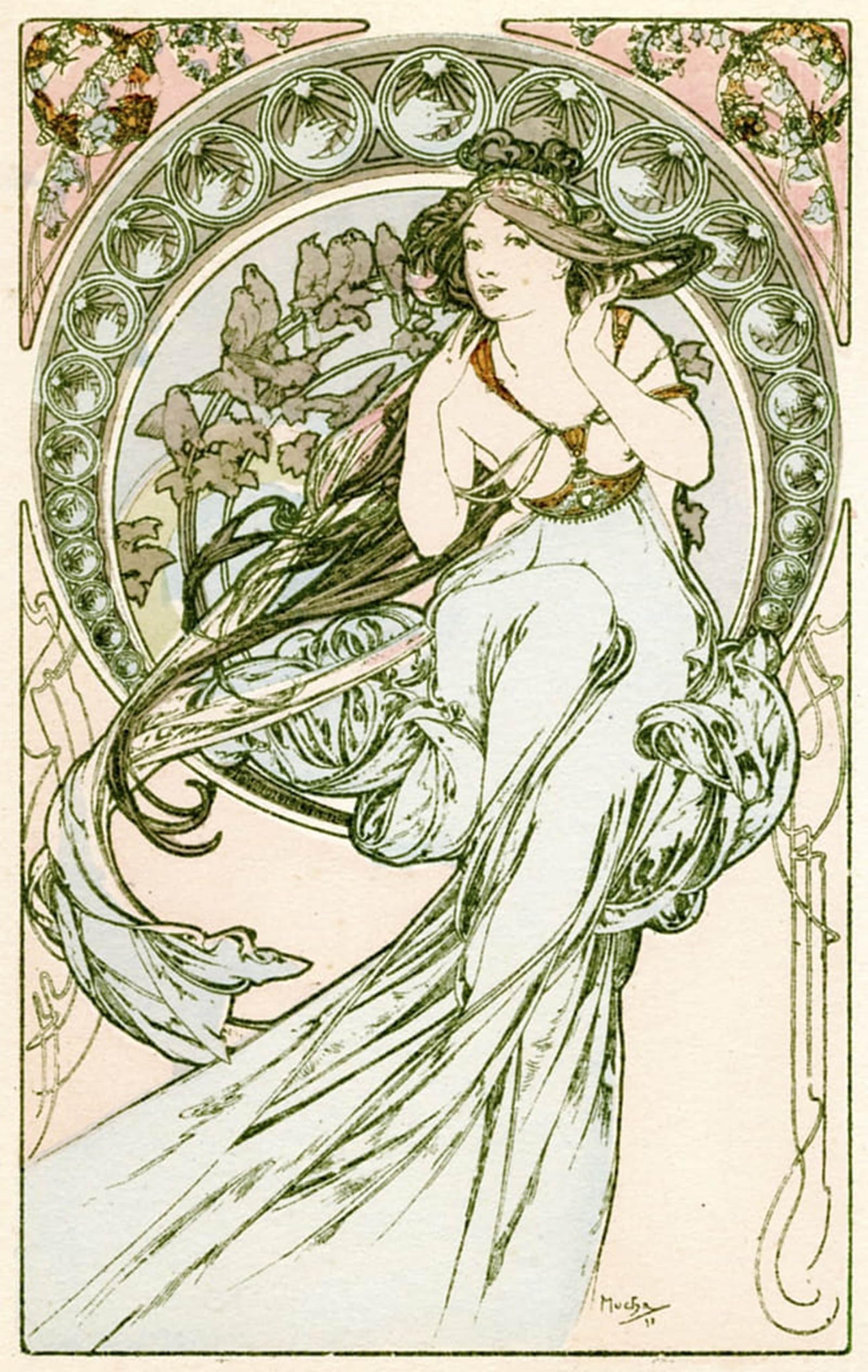 ARTXLXXBN Famous Painting Art Wall Decor Abstract Art Picture April Illustrations painting by Alphonse Mucha Animal Pictures for Home Decor 60x90cm