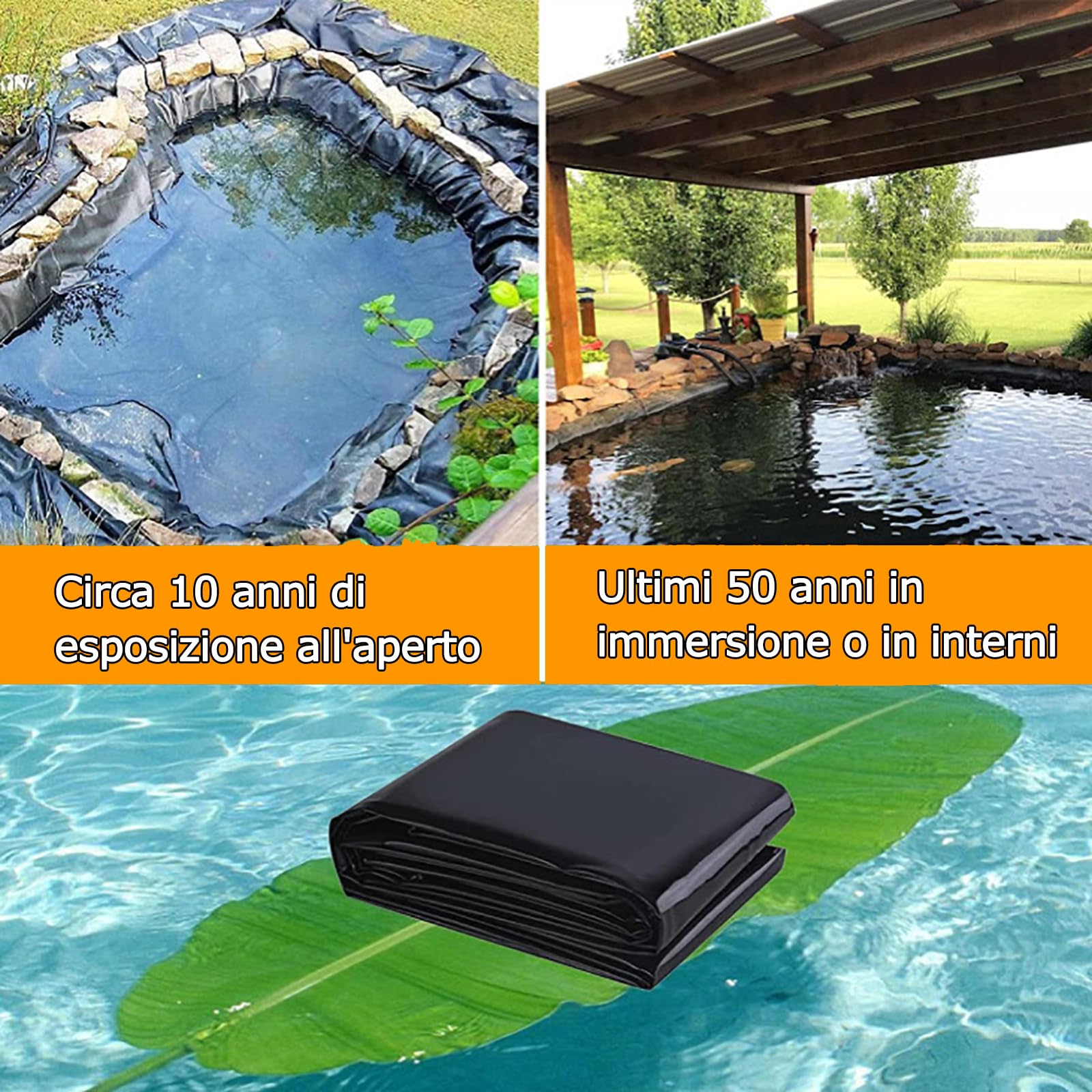 Telo Per Laghetto Nero HDPE - Impermeabile, Antistrappo, Per Piscine Giardino E Fontane, Vari Formati - Foto 8