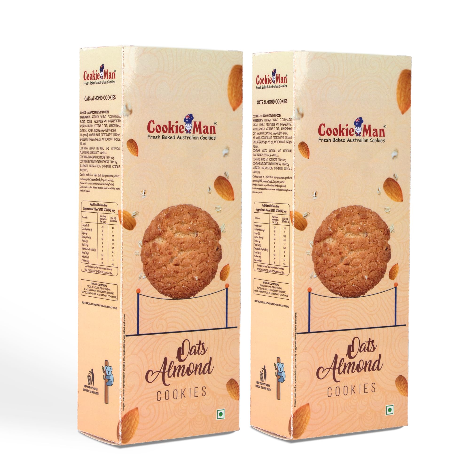 Oats with Almonds Cookie, 300g, Pack of 2 | Healthy No Maida, Sugar Free Oatmeal Biscuits | Freshly Baked Australian Cookies | Protein Assorted Cookies | Digestive Cookie best for Healthy Diet