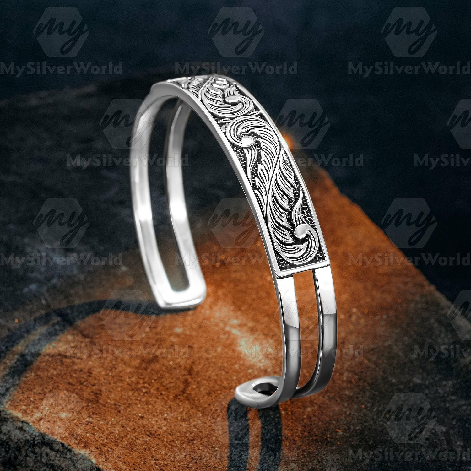 925 Sterling Silver Handmade Engraved Men's Cuff Adjustable Bracelet