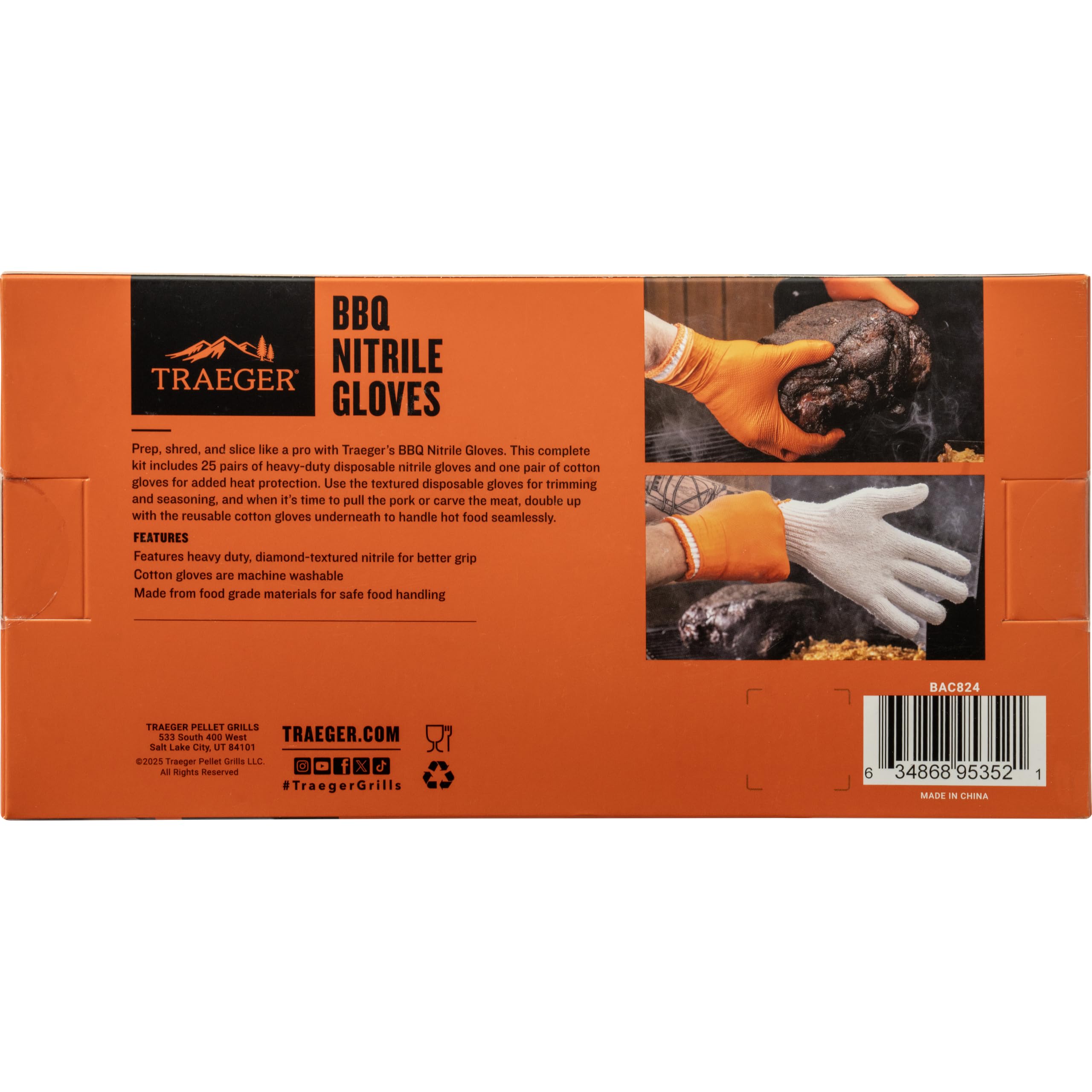 Traeger Grills BBQ Prep & Serve Guanti – 25 paia di guanti monouso in nitrile + guanti in cotone resistenti al calore per grigliare, maneggiare carne e preparazione di alimenti