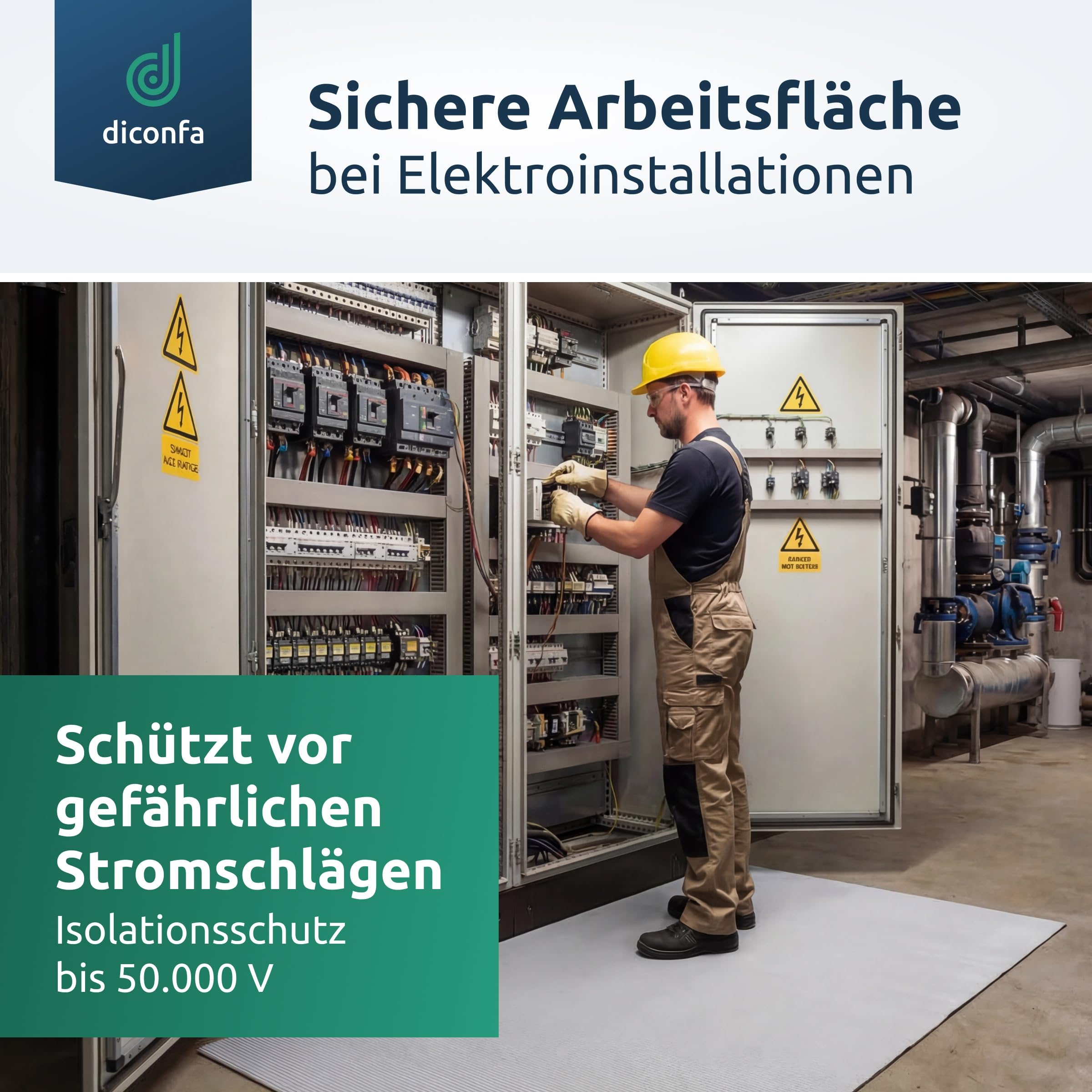 diconfa PROFILINE Isoliermatte 4,5mm grau bis 50kV - BREITE 0,1m bis 1,2m - LÄNGE 0,05m bis 10m - Auswahl 1m x 1m - Elektro-Schutzmatte Bodenbelag elektrisch isolierend Feinriefenmatte