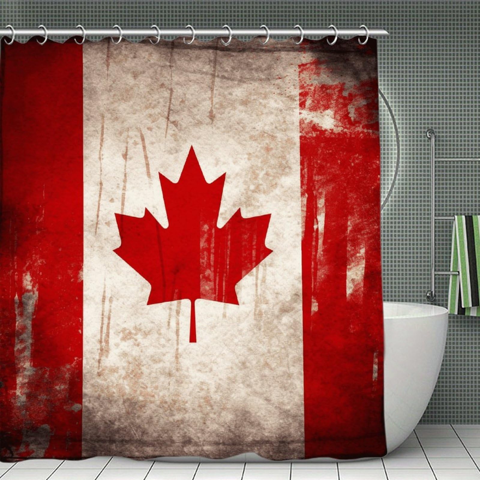 VstaDank Retro Canada Flag Shower Curtain Waterproof Bathroom Curtain with Hooks Luxury Weighted Bath Curtains for Bathtubs Showers Room Dividers Decorative Shower Curtains 71x71 in