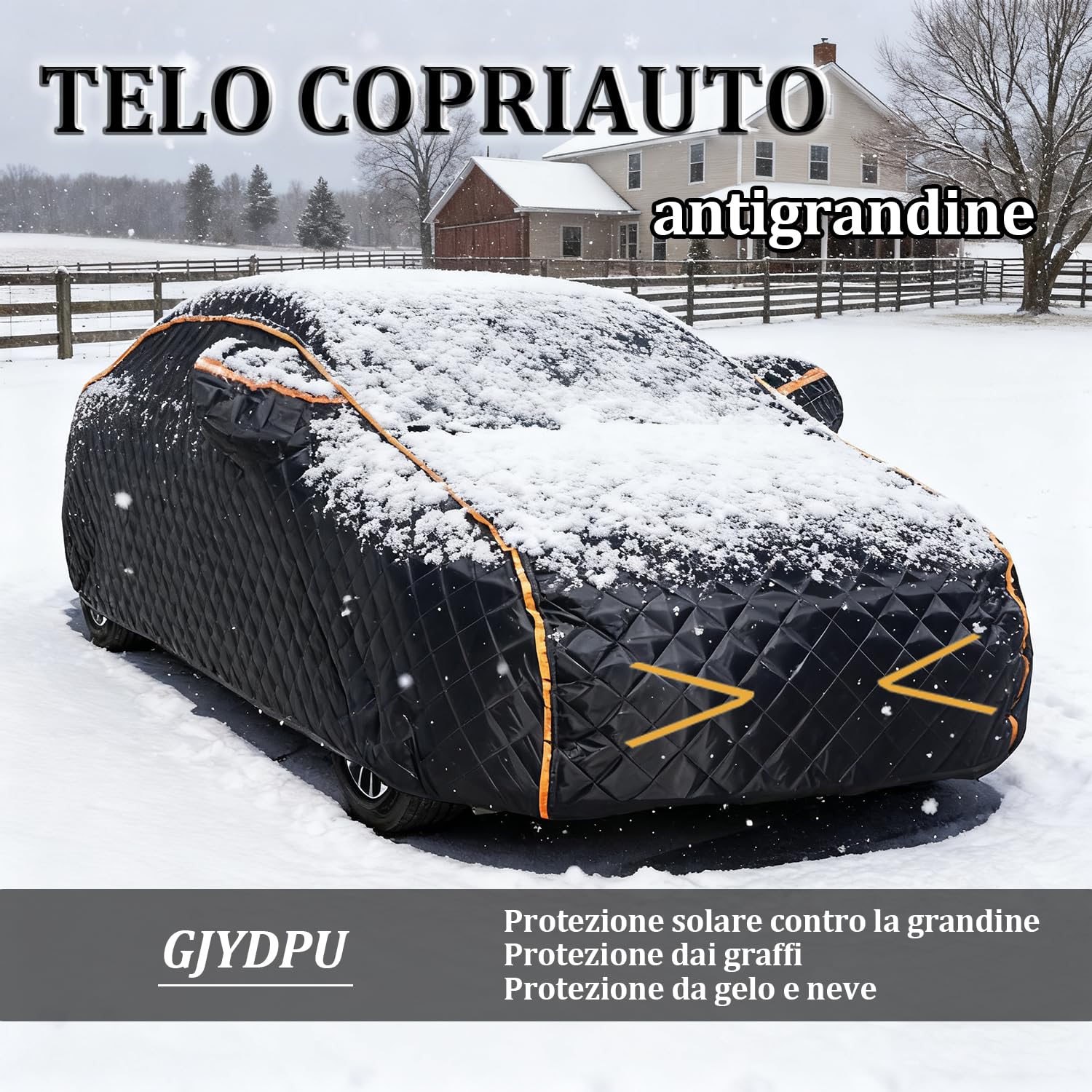 Copriauto Antigrandine per Fiat Grande Panda (2024-2026) 7 Strati Ispessiti, Tessuto Oxford, Fodera Morbida, Traspirante, Antivento, Impermeabile, Antigraffio, Anti-UV, 4 Stagioni