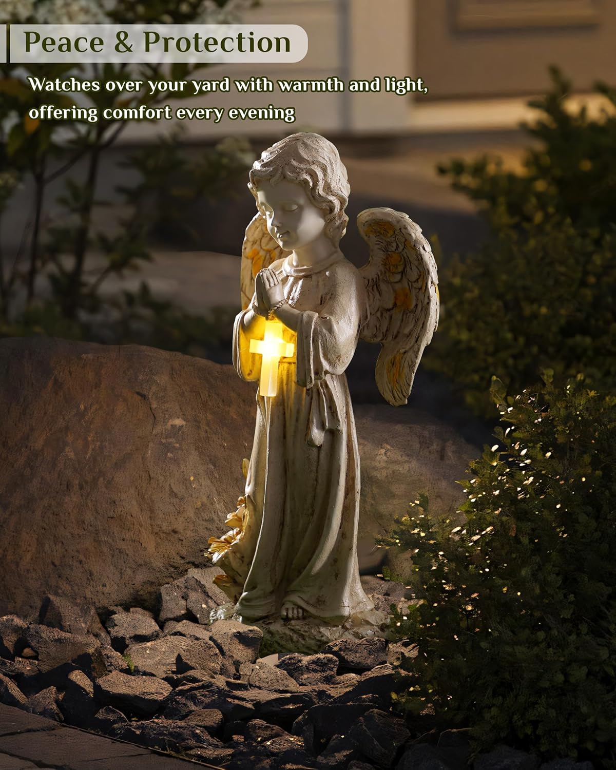 Solar Angel Statues for Outside Garden, 12" Solar Angel Figurines Lights for Cemetery, Yard, Pathway, Lawn Decor, Outdoor Guardian Angel for Memorial Gardens - Image 2