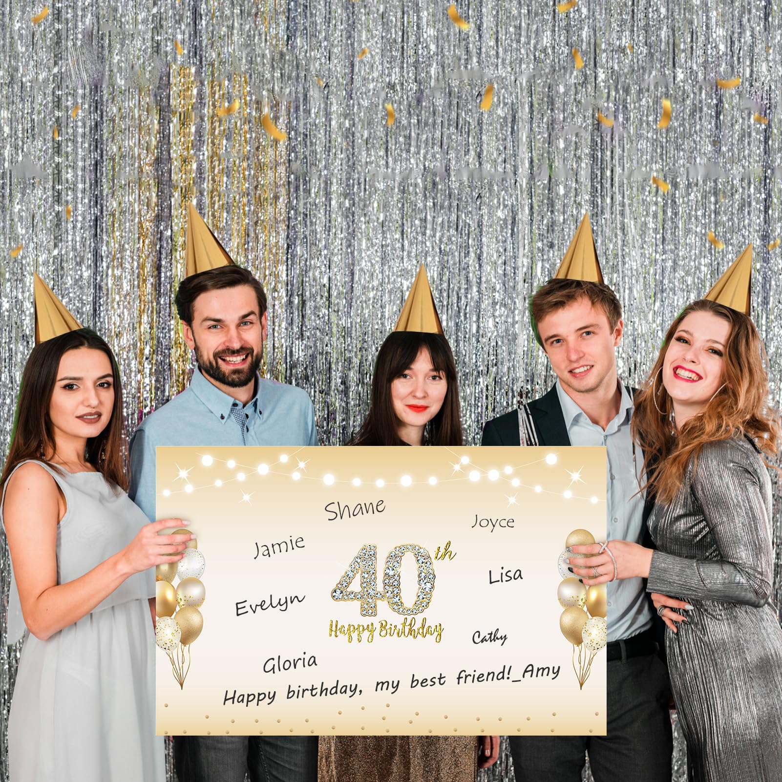 Riesen-Geburtstagskarte Zum 40. – Schwarz-gold, 35,6 X 55,9 Cm, Mit Umschlag & Band
