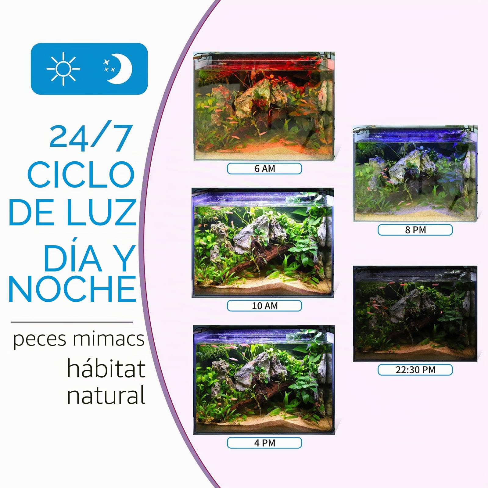 Hygger Luz LED para acuario con temporizador, ciclo de iluminación 24/7 y modo de bricolaje, luz de tanque de peces de espectro completo para tanque plantado de 18 a 24 pulgadas
