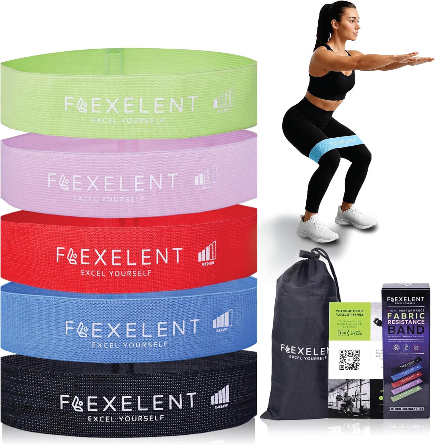 Fabric Resistance Bands for Working Out with 5 Strength Levels – Extra Light to Extra Heavy, Thick Resistance Workout Bands for Legs, Glutes, Hip, Stretching, Strength Training, and Physical Therapy