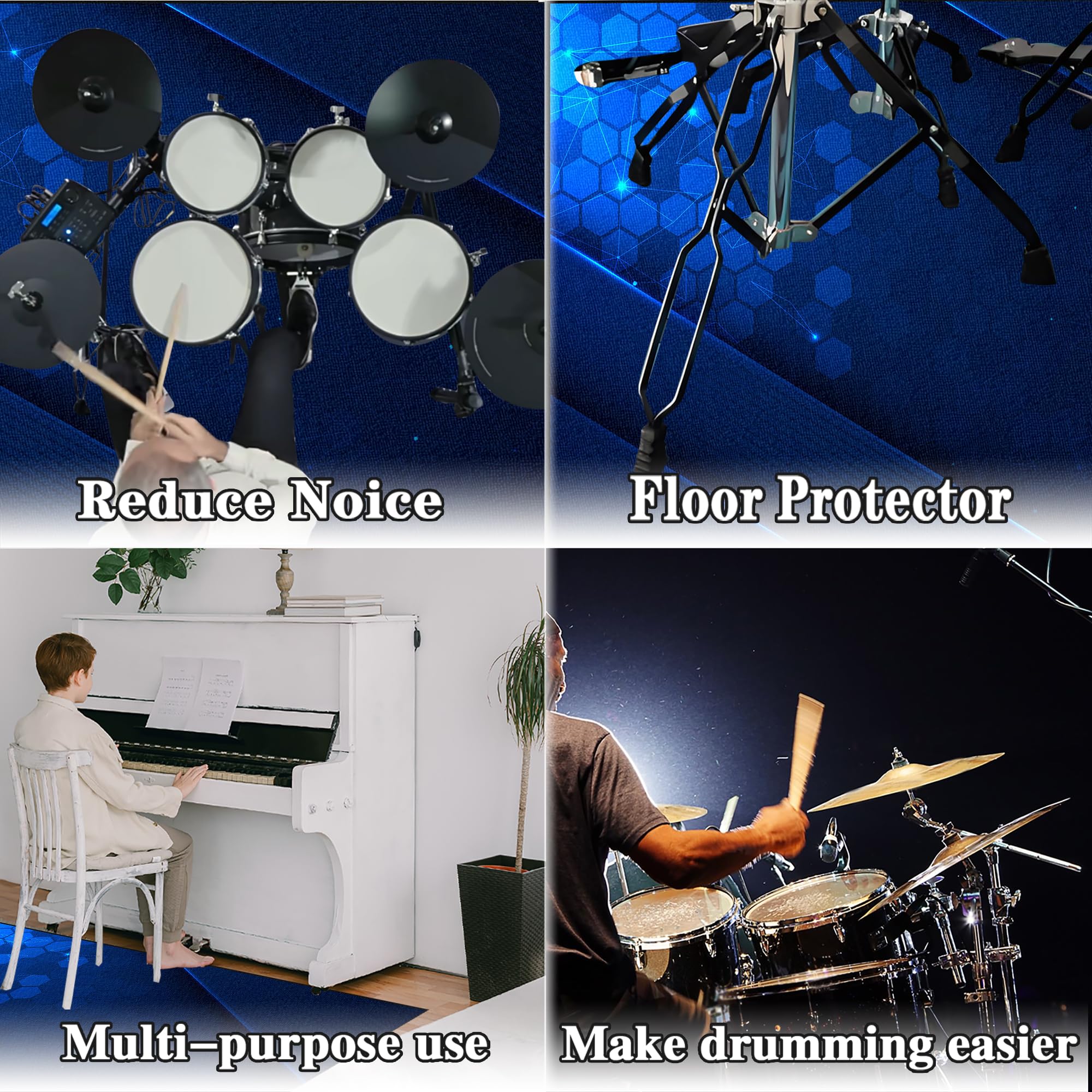 Dywan perkusyjny, antypoślizgowy, dźwiękoszczelny, mata do użytku wewnątrz i na zewnątrz, elektroniczny zestaw perkusyjny jazzowy, do bębna basowego, werbla, izolacja akustyczna, mata wygłuszająca