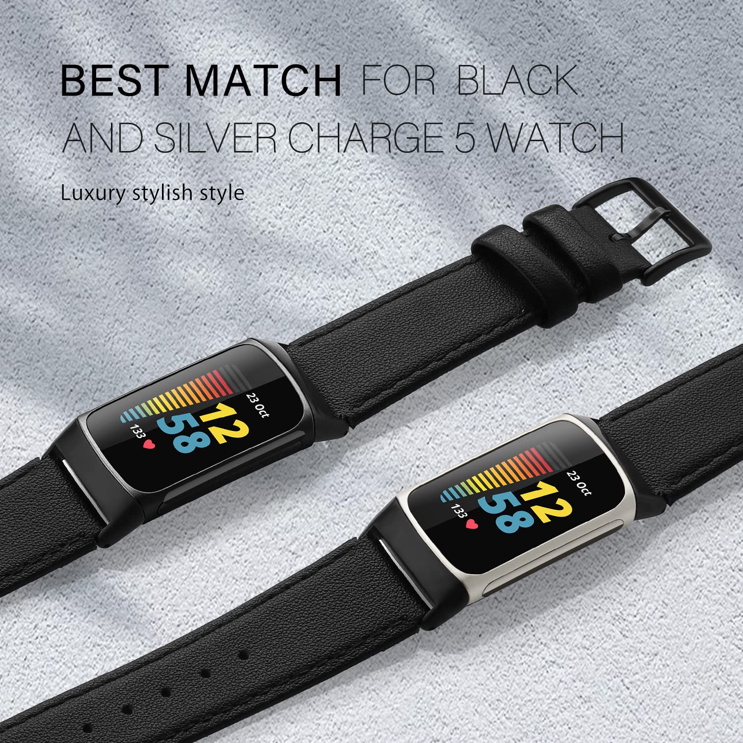 Tuocal Genuine Leather Strap Compatible with Fitbit Charge 6 & 5, Soft Breathable Leather Replacement Strap for Women & Men - Image 5