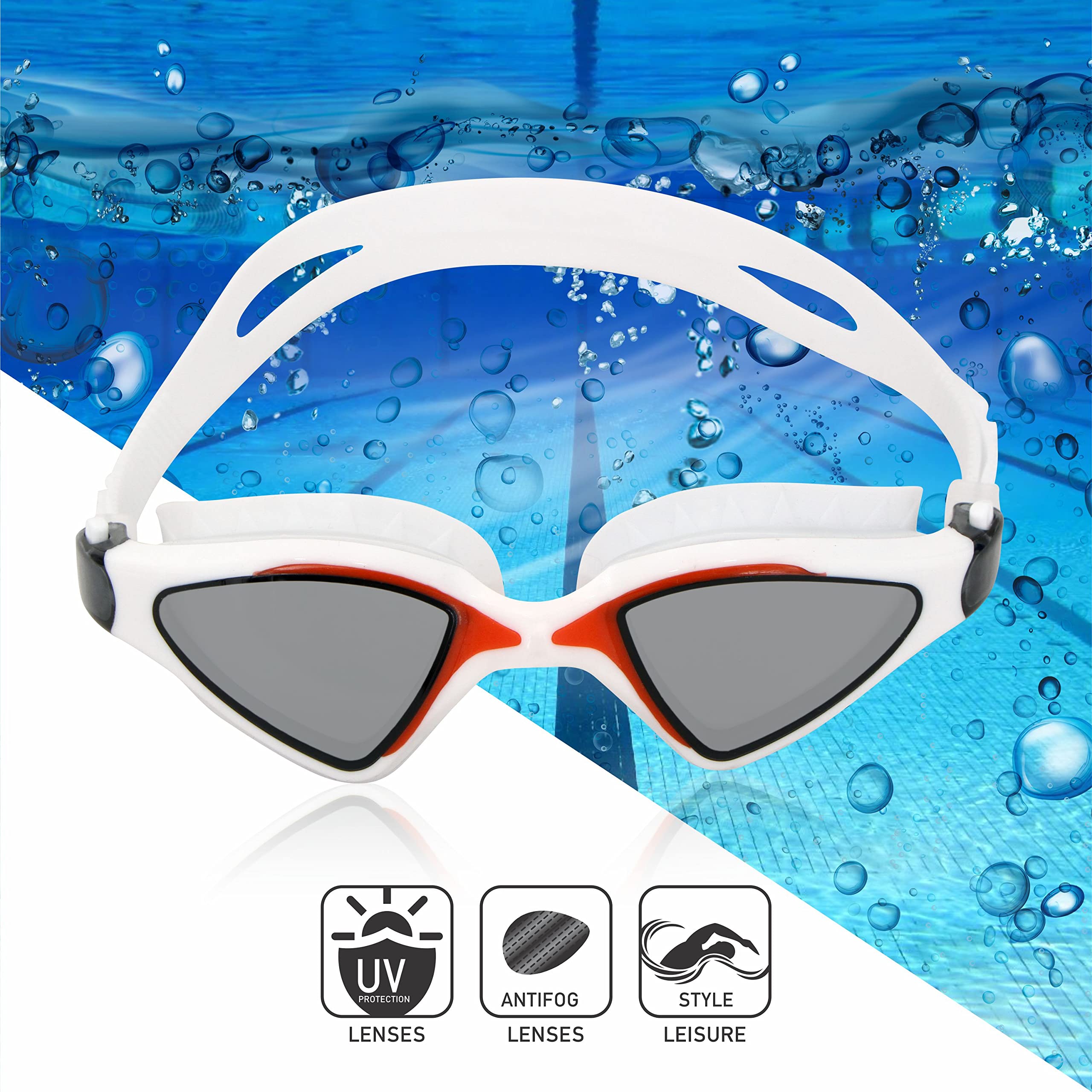 Nivia Unicore Swimming Goggles for Men & Women (White & Red, One Size) | Material - Polycarbonate | Swim Goggles |Swim Goggles Mask | Anti Fog | UV Protection