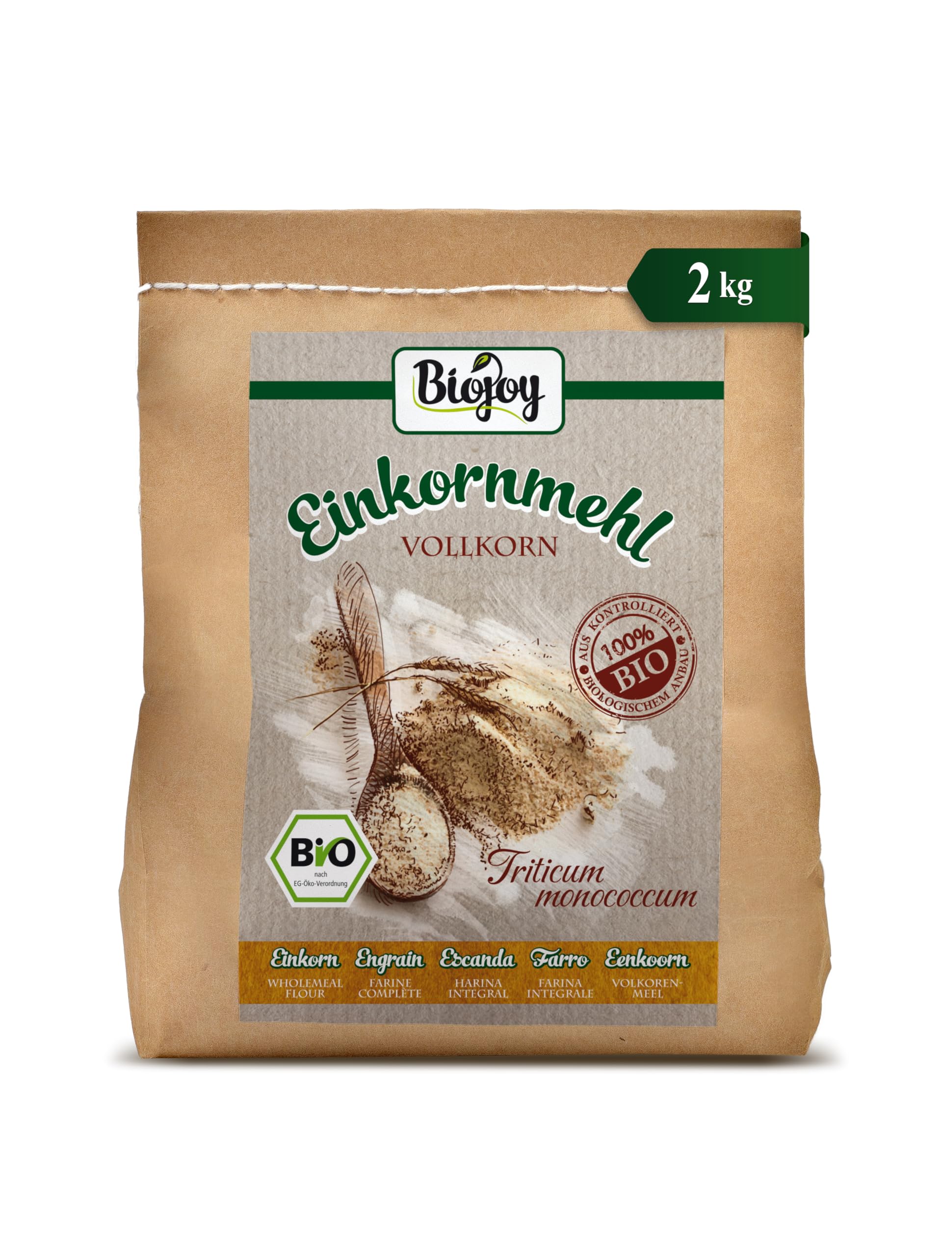 Biojoy Farine complète d'épeautre Intégrale BIO (2 kg), sans sadditifs (Triticum monococcum)