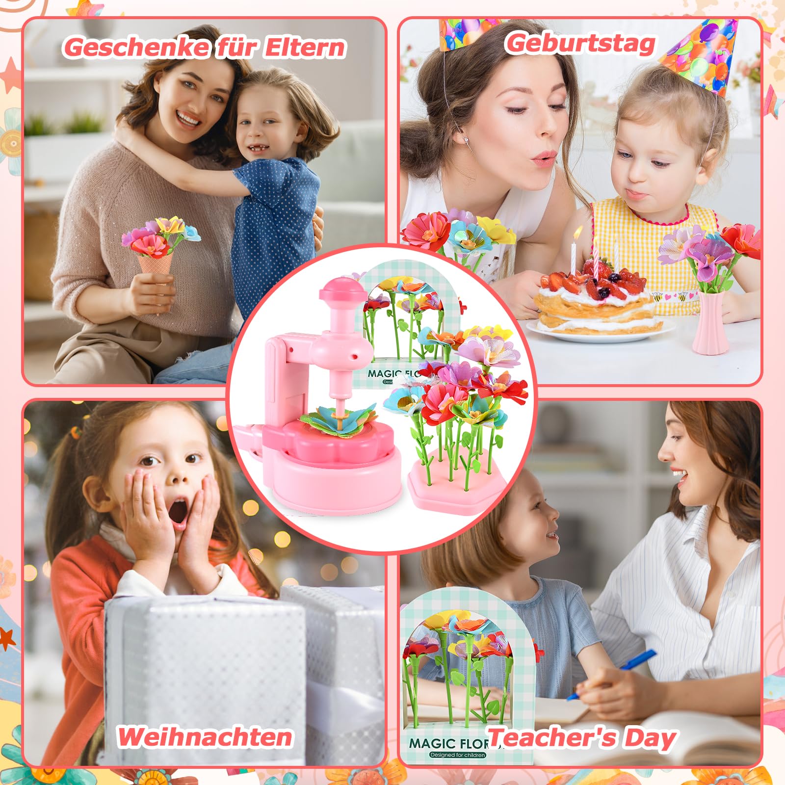 Herboom DIY Blumen Bastelset Kinder, Blumenpresse Bastelset Mädchen 4 5 6 7 8 Jahre Gepresste Blumen zum Basteln, Blumenstrauß Geschenke Kreatives Geschenk für Mädchen ab 4 Jahre