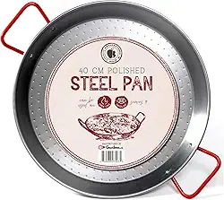 Gourmanity Feito pela Garcima Panela de Paella de Aço Carbono de 40 cm, Frigideira Grande de Aço Polido de 40 cm da Espanha, Ótimo para Festas de Paella em Interiores, Exteriores e Mais, Paeller