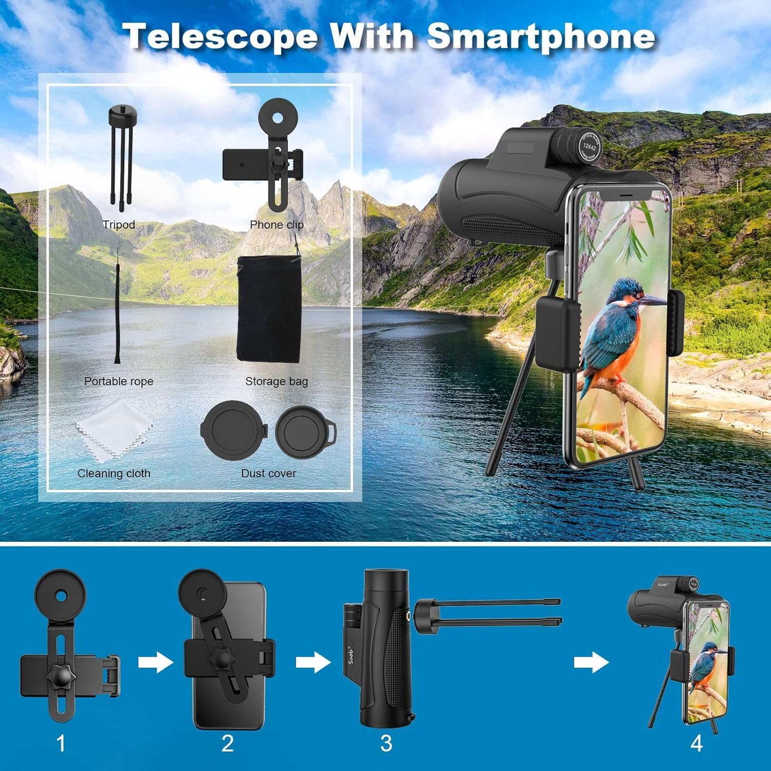 12X370 High Definition Low Light Night Vision Monocular Telescope