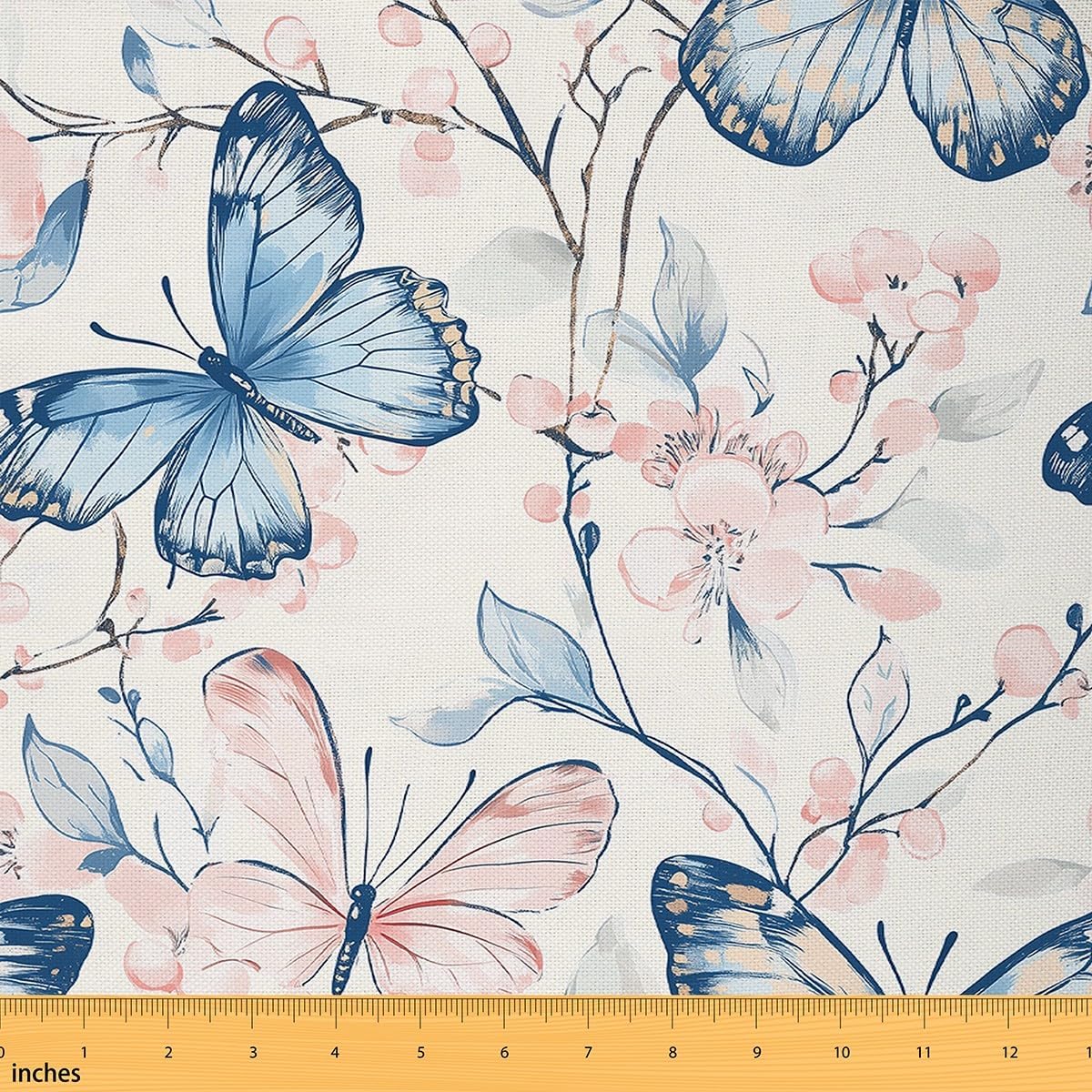 Dreamy Butterflies Fabric by The Yard,Pink Blooming Flowers Upholstery Fabric,Spring Botanical Decorative Cloth for Sofa Upholstery,Kids Girls Women Crafts & Sewing Supplies,3 Yards,108" L x 59" W