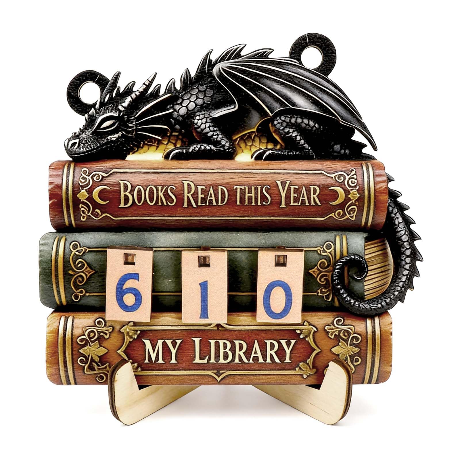 Books Read This Year Counter Book Counter Contador Libros Leidos Madera Dragon - Tracker Lectura Anual Objetivo Lectura, Decoracion Estanteria para Lector Regalo Original Hogar Oficina