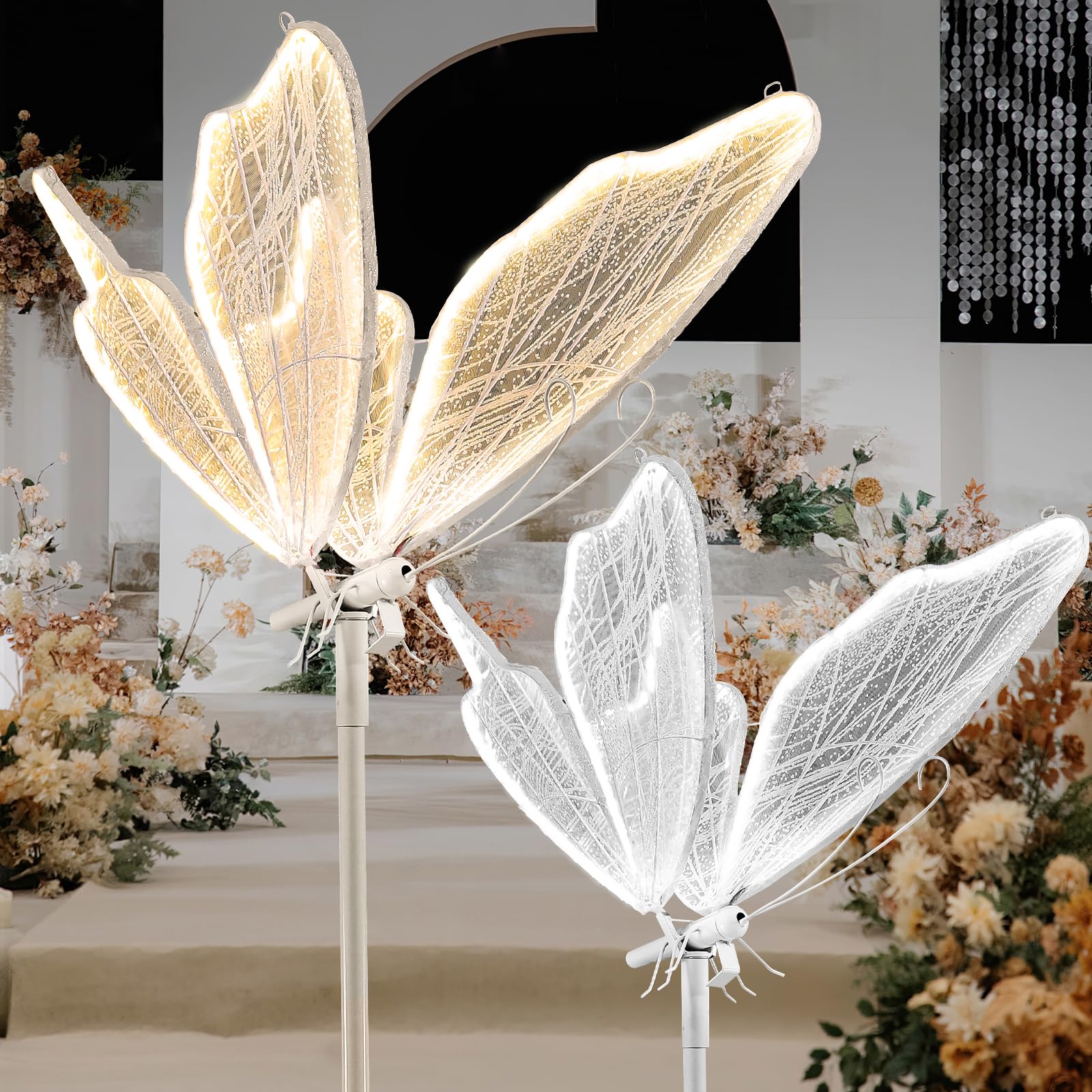 3-Color Butterfly Floor Lamp - Adjustable Wedding/Home LED Lighting, Ceiling Hanging & Standing Dual Use Decorative Lamp, 2 Pack 60cm(23.6") Elegant Butterfly Shape Floor Light
