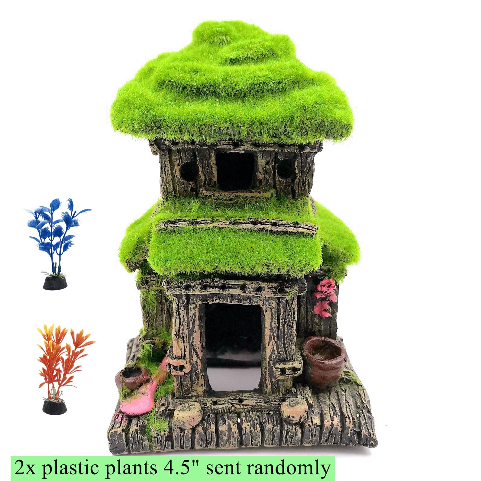 M2cbridge Decorazione per acquario, casetta per pesci Betta con muschio verde realistico (stile 3)