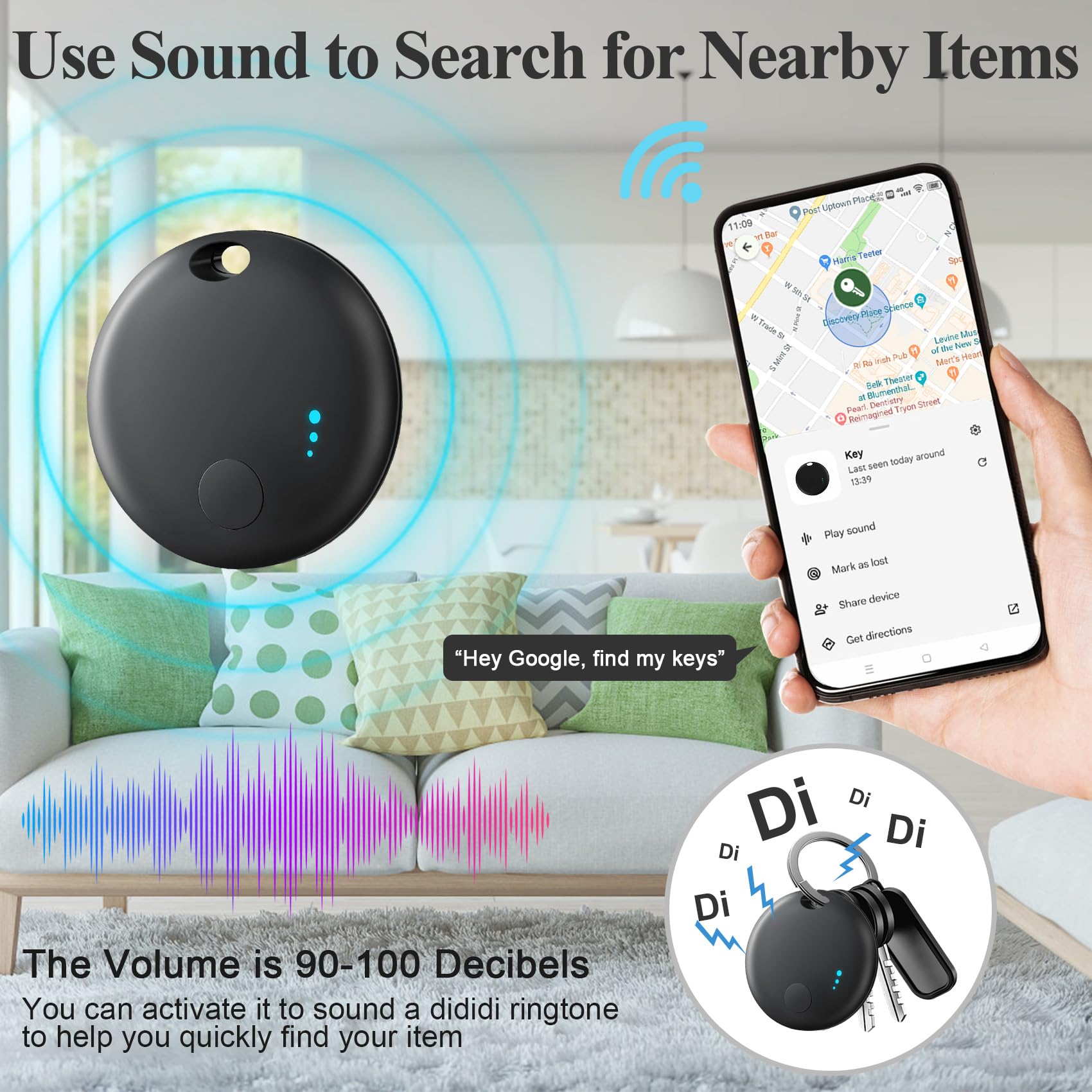 Air Tracker Tag Android or iOS, 2 PCS Sistema Doppio Smart Tracker Bluetooth Localizzatore Chiavi Compatibile con Apple/Google Find My, Air Tracker per Chiavi, Zaini, Bagagli (Nero)