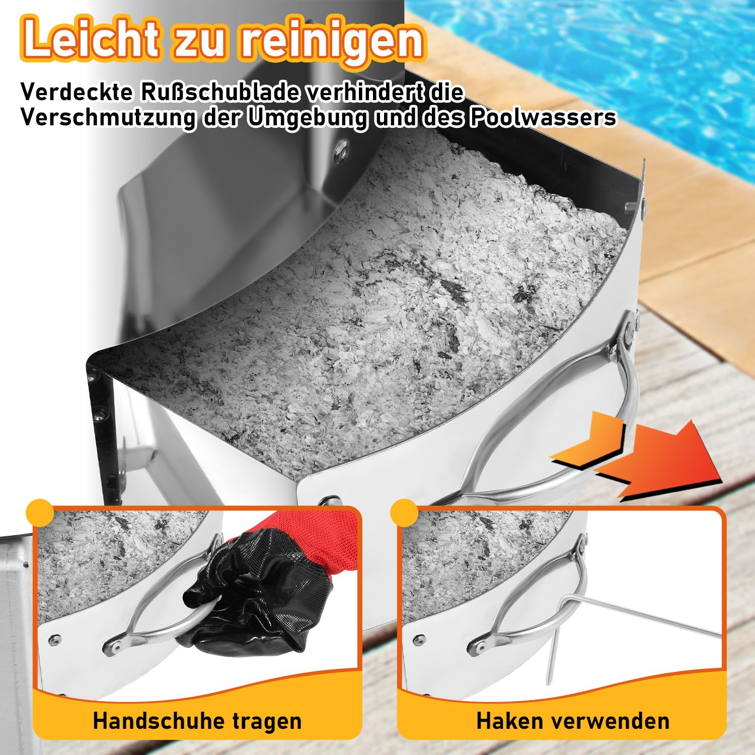 Calefacción para piscina de leña, calefacción de piscina con fuego, calentador de piscina, barril de fuego de acero inoxidable, cubo de fuego climatizado, 32/38 mm, conectores 100% de acero