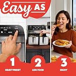 Friteuse à air Gourmia 10-quarts/9.4 litres capacité à double panier, avec finition intelligente et 7 fonctions de cuisson