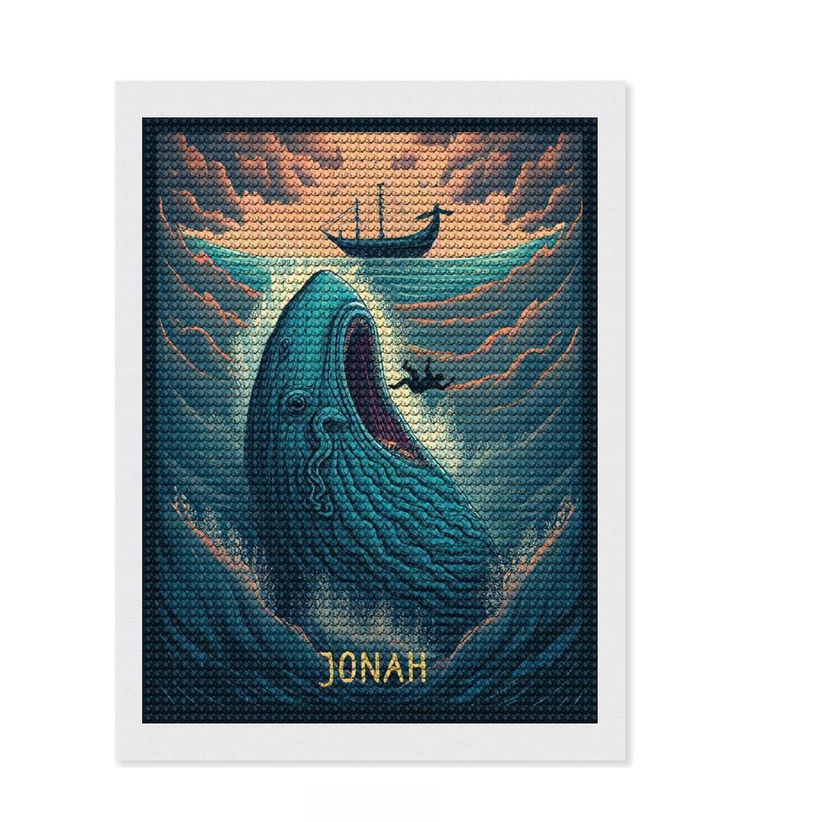 Junmoney Prophet Jonah Diamond Painting Kit 12"x16", for Women, Easy to Follow Symbols, Birthday Gift, Home Wall Decor, Neat Printed Canvas