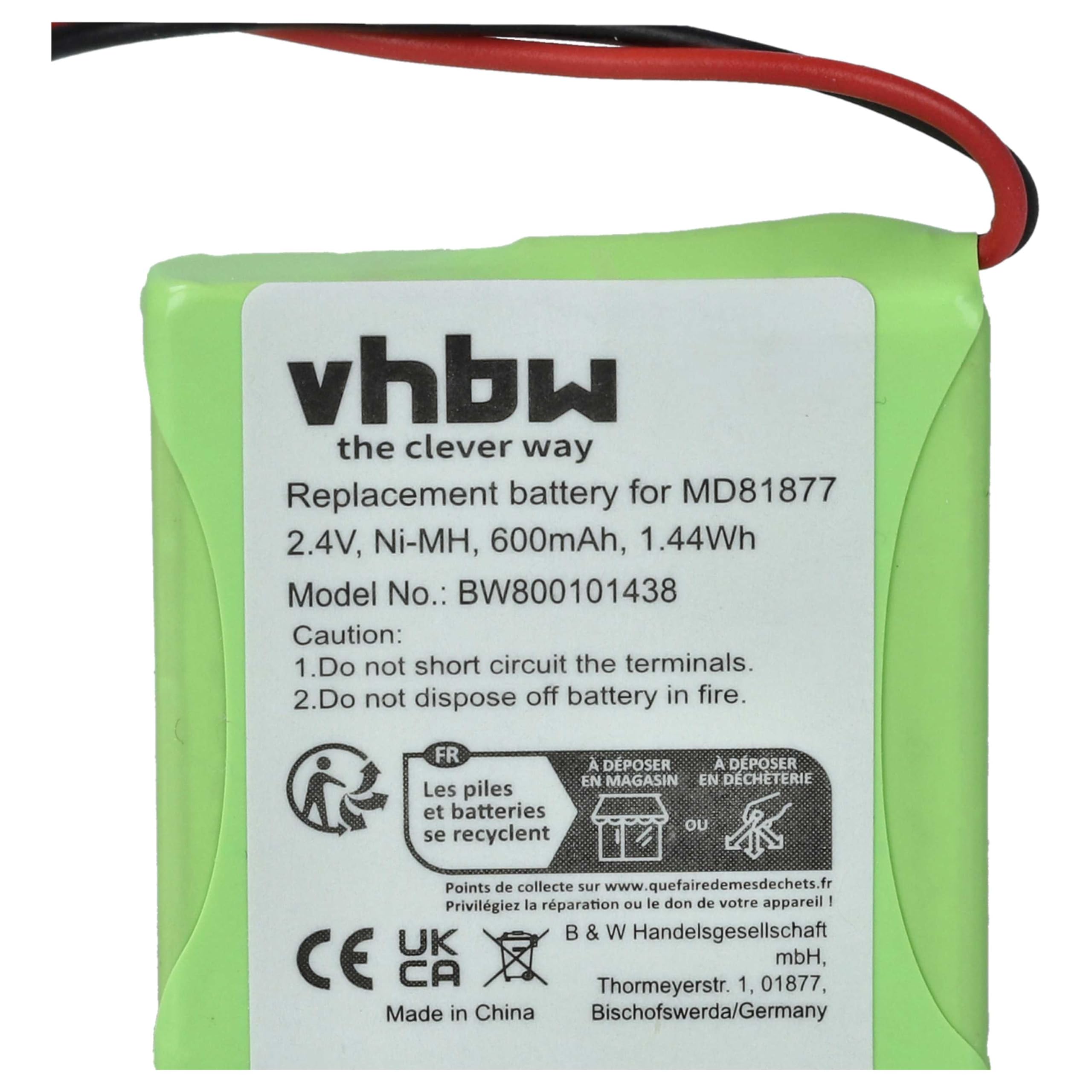vhbw 10 x akumulator kompatybilny z Xenios ICB010, ACB015, ACB010, ICB015 bezprzewodowy telefon stacjonarny (600 mAh, 2,4 V, NiMH)