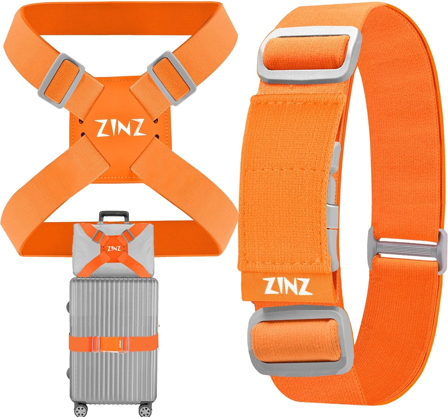 2-Pack Elastic Luggage Straps with Suitcase Bungee, Adjustable Bag Belt Travel Accessories -Orange