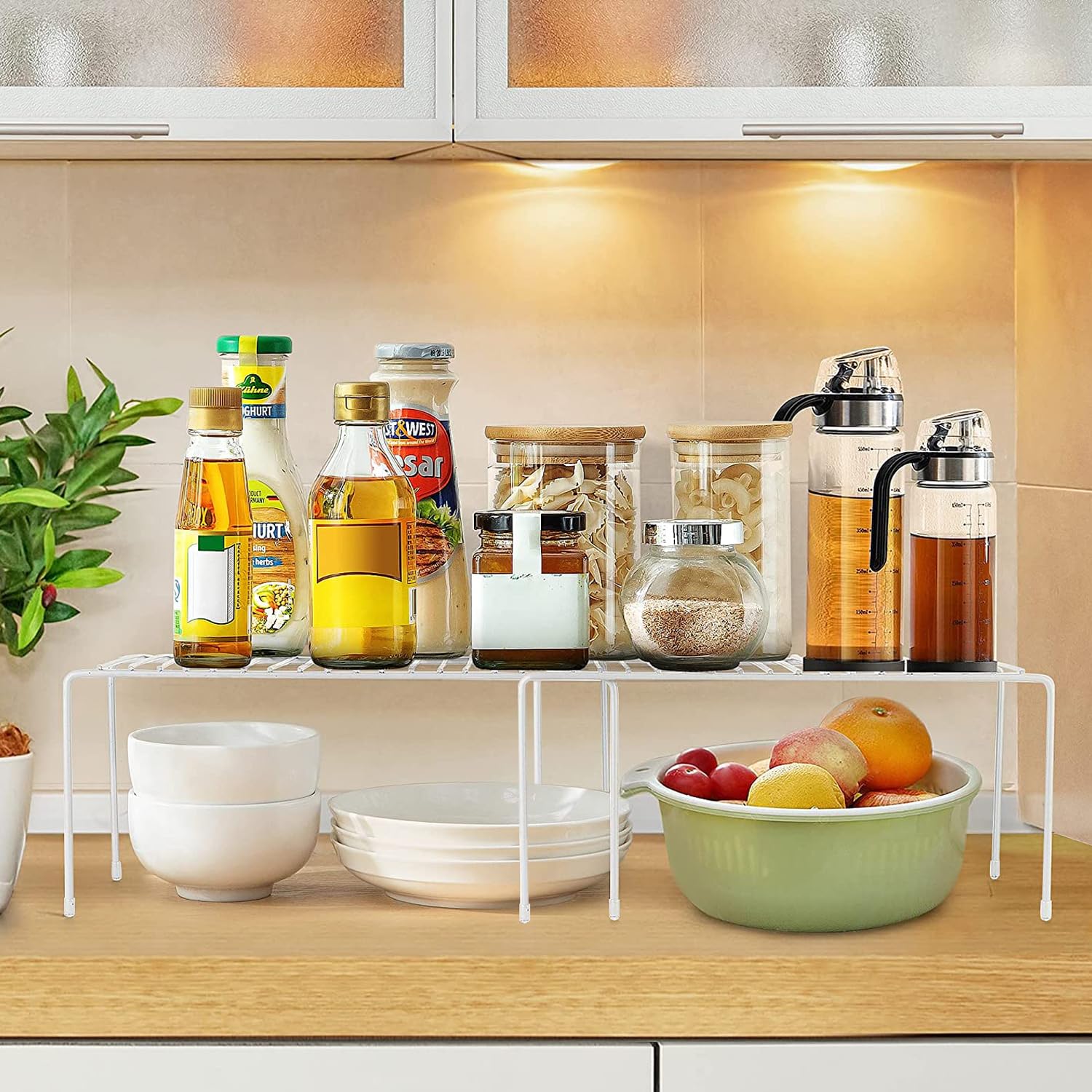 Orgneas Lot De 2 étagères Extensibles En Métal Antirouille Pour Réfrigérateur, Armoire, Garde-manger Et Salle De Bain Avec Pieds Résistants Aux Rayures