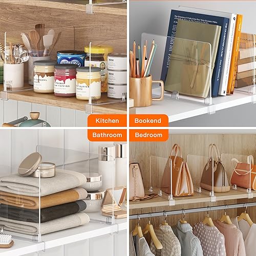 Miniatura 7 de Fixwal 12 separadores de estantes acrílicos desmontables para organización de armario, divisores de estantes transparentes para organizadores de