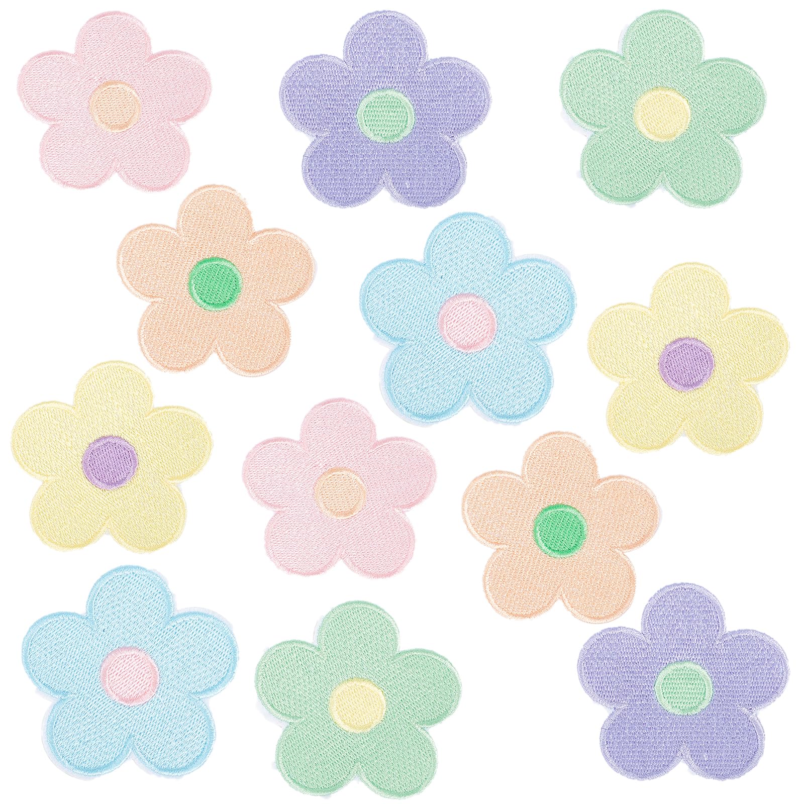 GORGECRAFT 12pcs Flowers Iron on Patches Macaron Color Danish Pastel Aesthetic Sew on Applique Y2K Floral Decorative Repair Embroidered Patch Gifts for Clothing Jacket Jeans Backpack Hat
