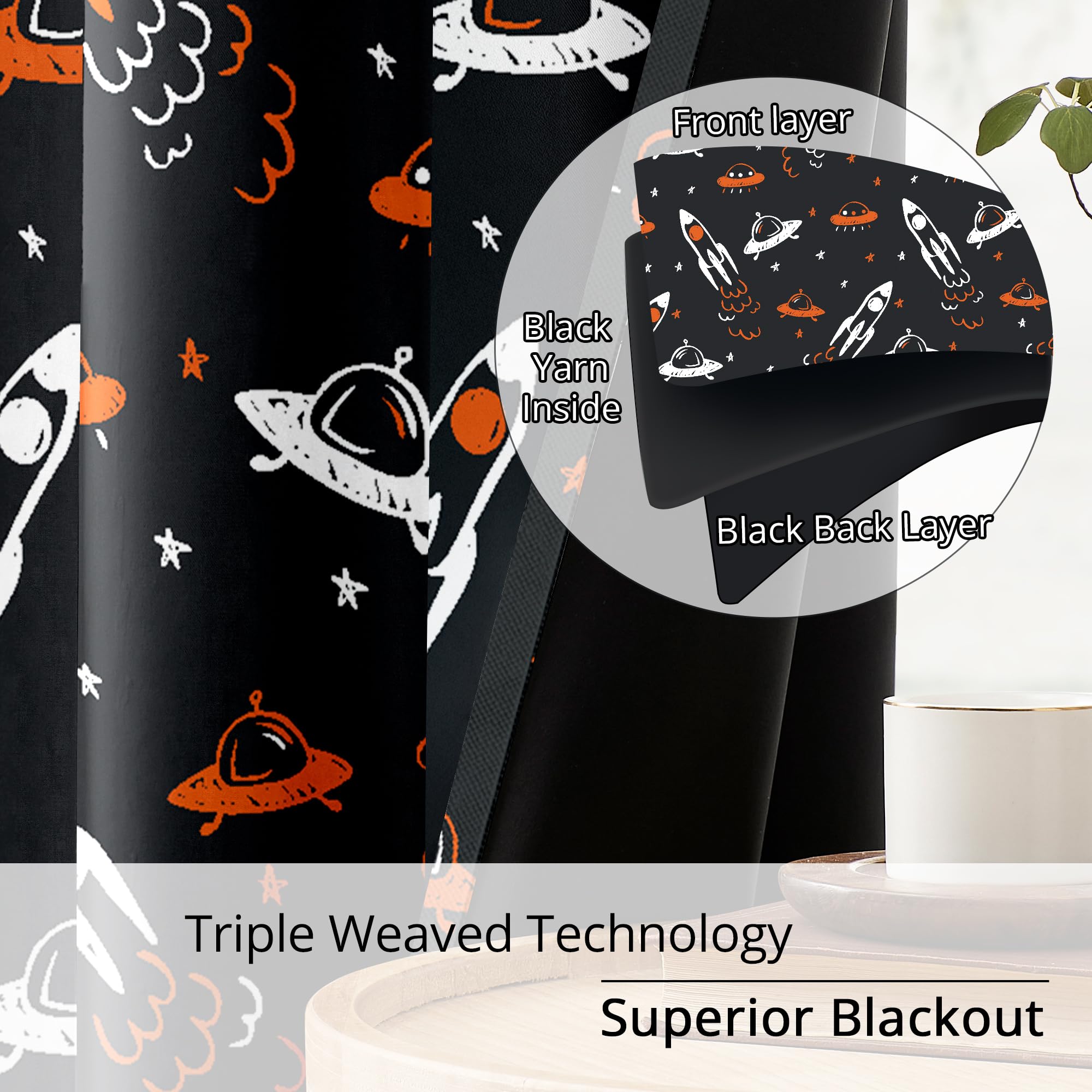 Lot de 2 rideaux occultants sur le thème de l'espace pour enfants – 100 % occultants, isolation thermique, réduction du bruit, parfaits pour chambre d'enfant et chambre d'enfant (Starlight