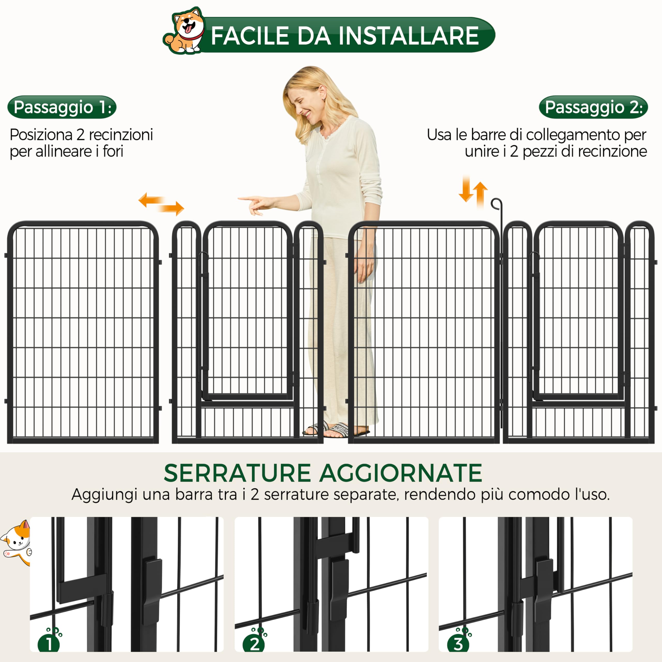 Yaheetech Recinto per Cani Grande 6 Pannelli 68 x 100 cm Conigli Animali Cuccioli per Casa da Interno Esterno Giardino in Ferro Recinzione Rete Metallica Pieghevole e Portatile Nero