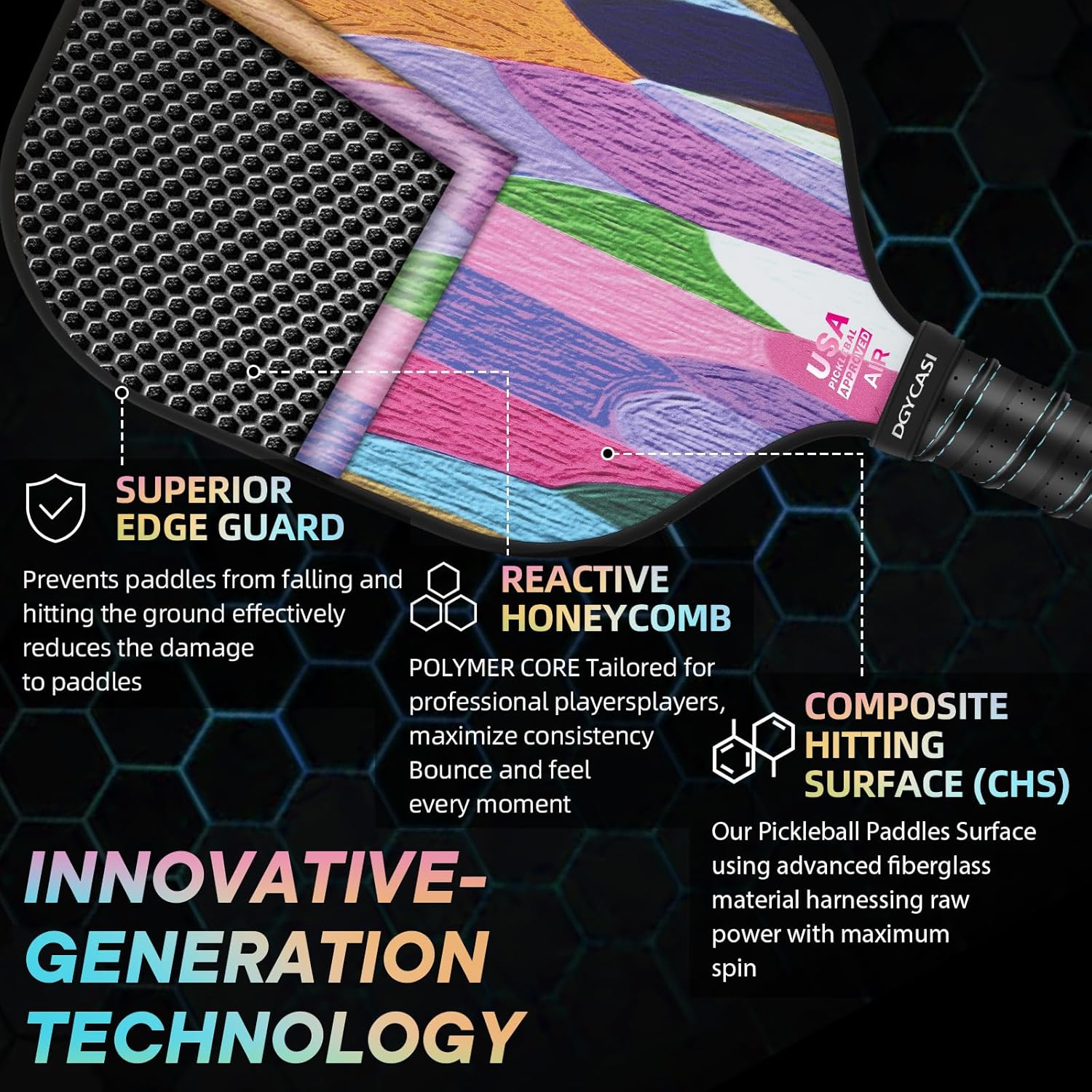 Pickleball Paddles Set of 2, 2026 USAPA Approved Pickleball Set, Fiberglass Lightweight Pickle Ball Rackets 2 Pack, 2 Outdoor Pickleball, 2 Indoor Pickleball Balls, 1 Pickleball Bag for Women and Men - Image 2