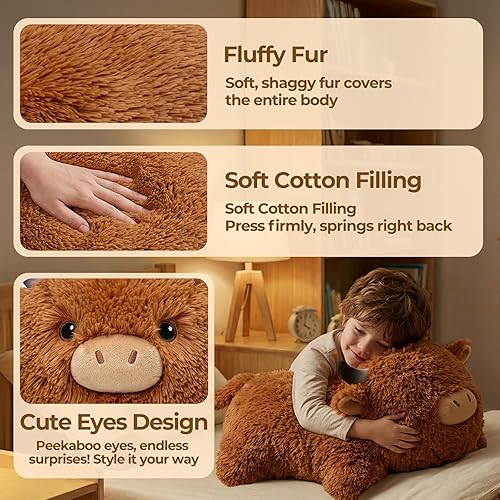 Miniatura 8 de Mewaii Animales de peluche con peso de 4 libras, vientre y extremidades pesados, peluche de vaca de las tierras altas de 23 pulgadas para un abrazo