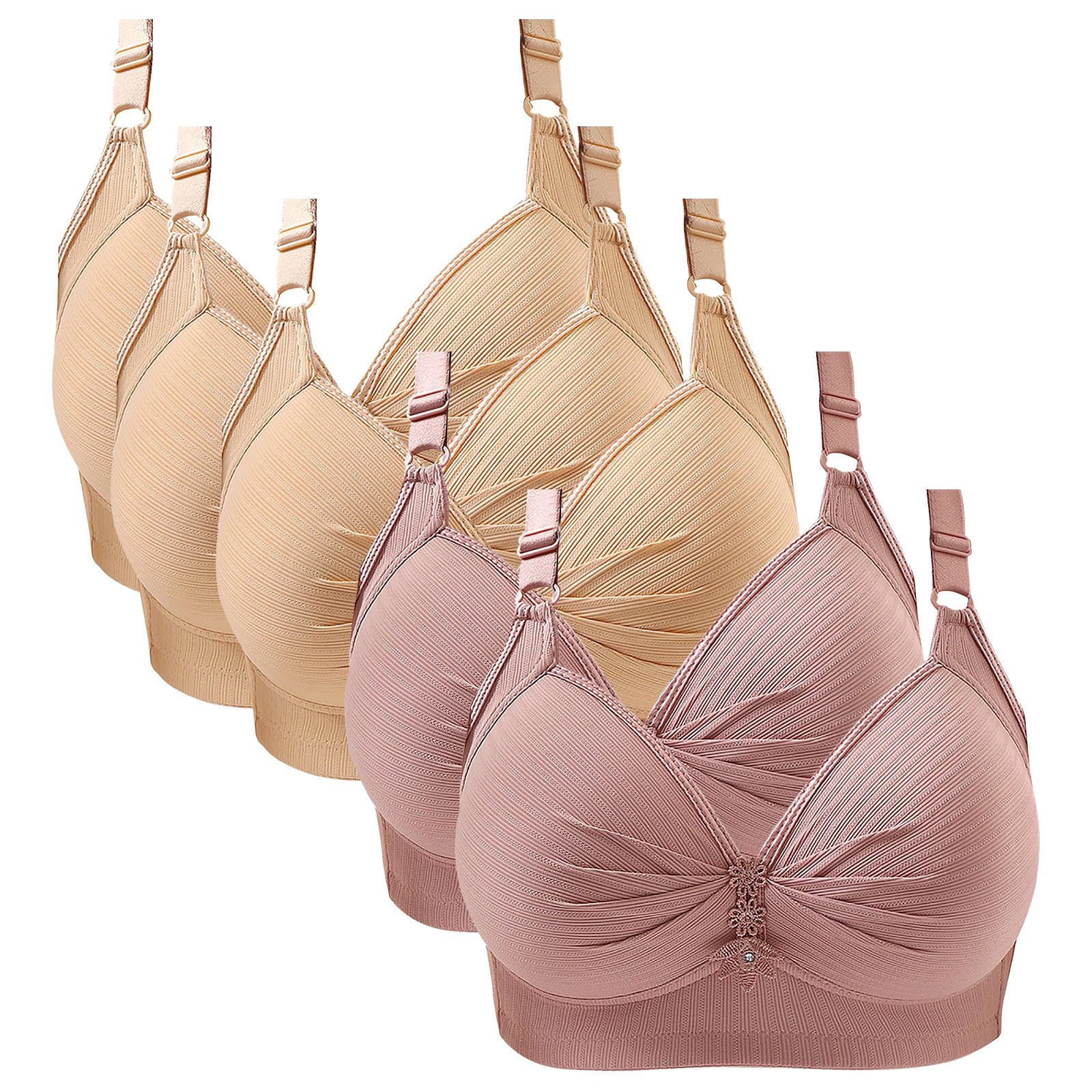 Lot de 5 soutiens-gorge confortables sans armatures pour femme - Sans couture - Couverture complète - Sous-vêtements rembourrés - Brassière florale brodée - Brassière fine et respirante