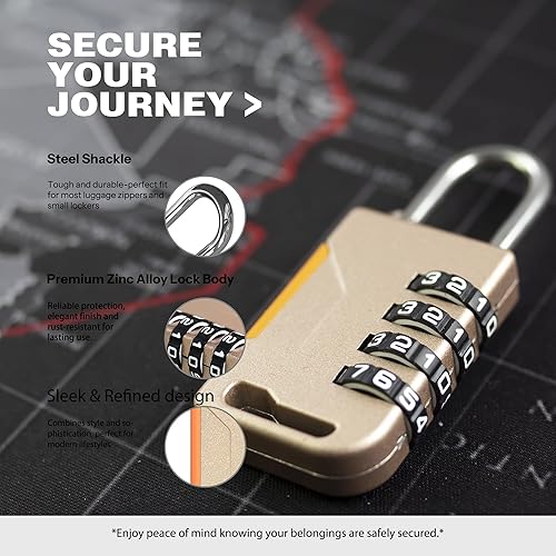 Miniatura 4 de Candado de combinación para casillero, cerradura de combinación para gimnasio, candado pequeño para equipaje de viaje con código, candados de