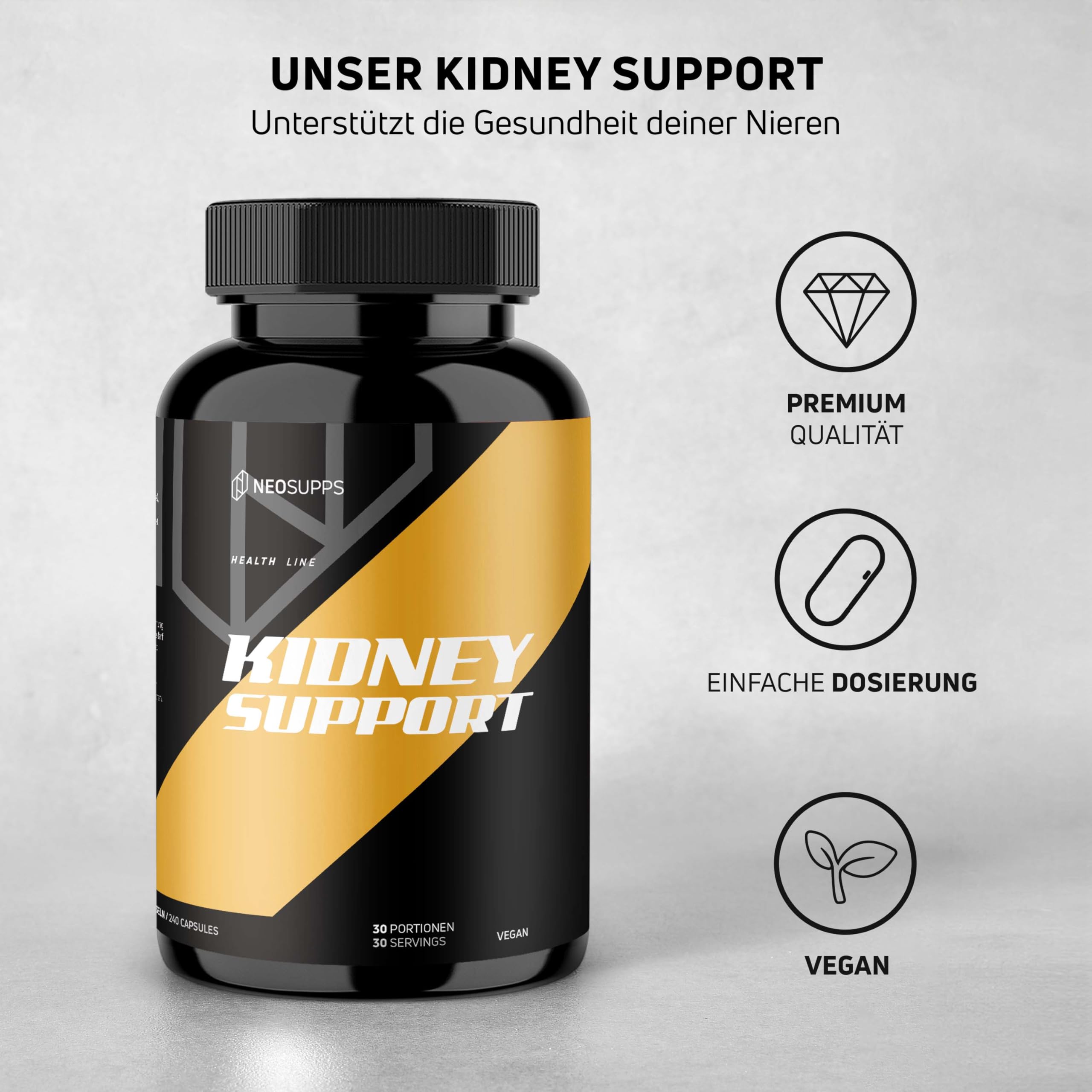 Neosupps Kidney Support, 240 Kapseln Vegan, Natürliche Nierenunterstützung Astragalus, Sinensis & Selleriesamenextrakt, Entgiftung, Harnwegsgesundheit & Zellschutz (240 Kapseln, Geschmacksneutral)