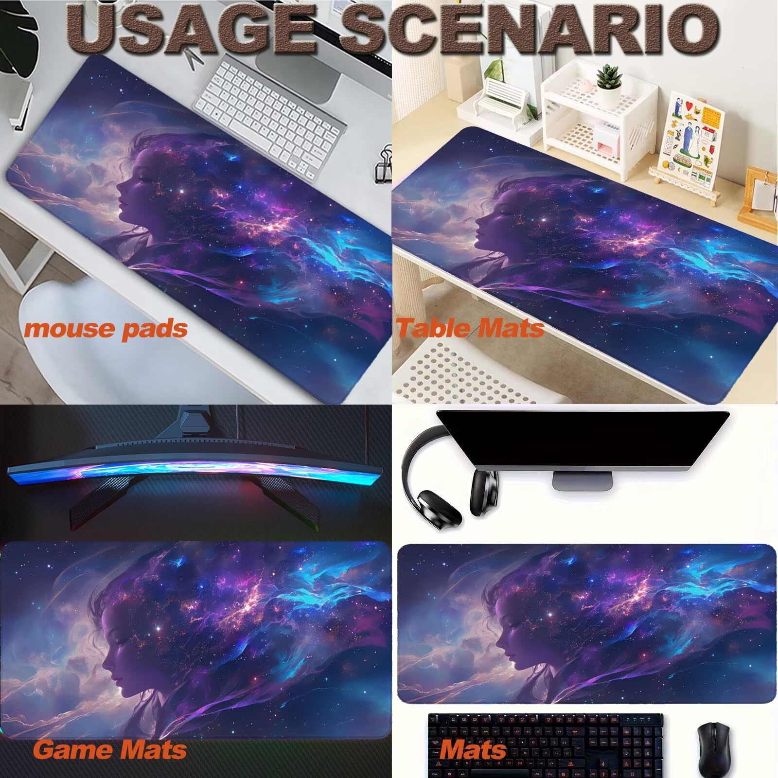 Alfombrilla de Ratón 1400x800x4mm Alfombrilla Ratón XXL Gaming Impermeable Tapete Rato Escritorio Mouse Mat Pad Nebula Largo Mousepad Antideslizante Protector Escritorio Rug para Jugadores PC 4-794