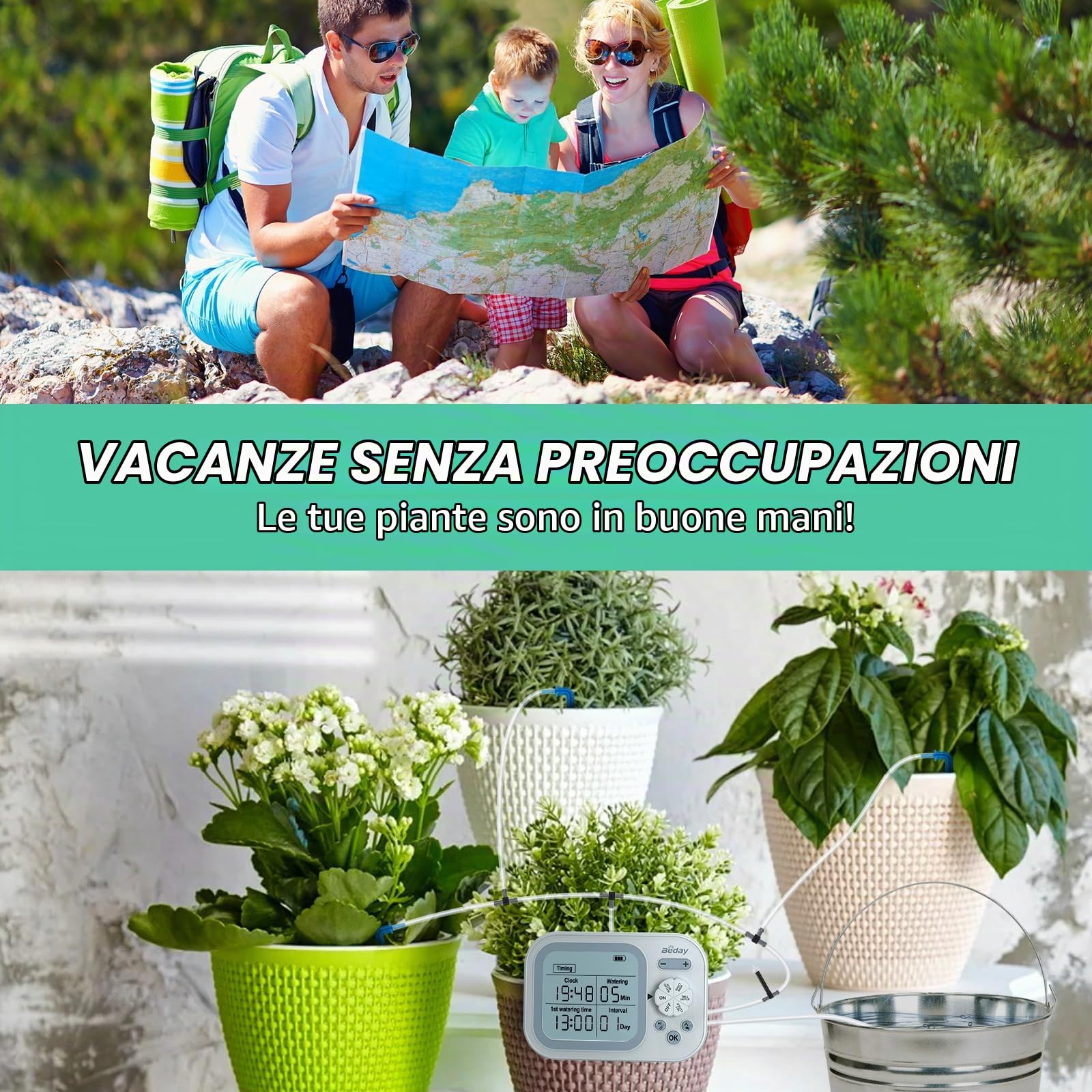 Irrigatore automatico per piante da interno, sistema di autoirrigazione per 15 piante in vaso, kit di irrigazione a goccia automatica, timer per l'irrigazione programmabile, irrigazione con rilevament