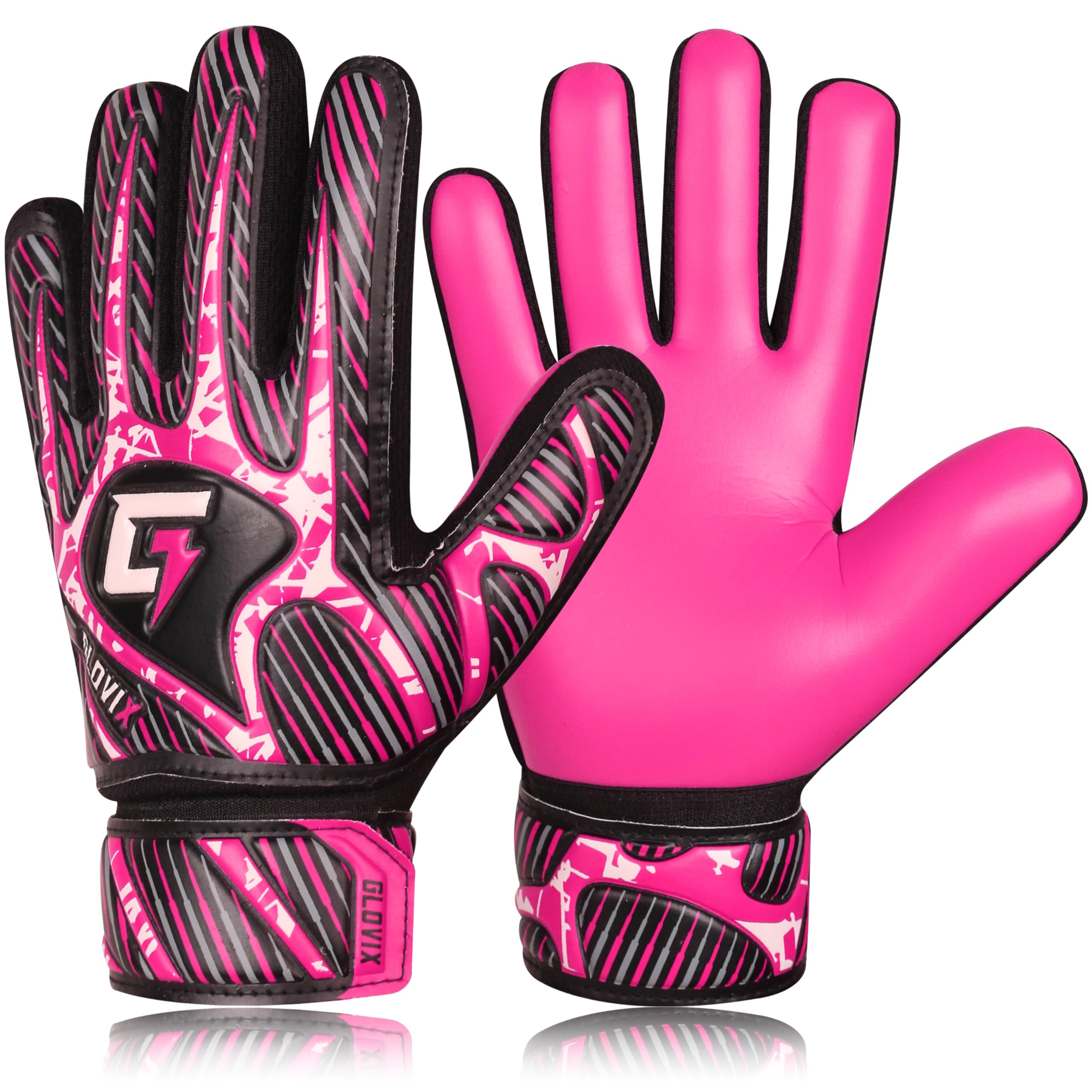 GLOVIX Kids Goalkeeper Gloves–Youth & Junior Football Goalie Gloves with Strong Grip,Breathable Mesh & Durable Palm–Boys Soccer Glove for Training (PINK, Size 7 (S/M))