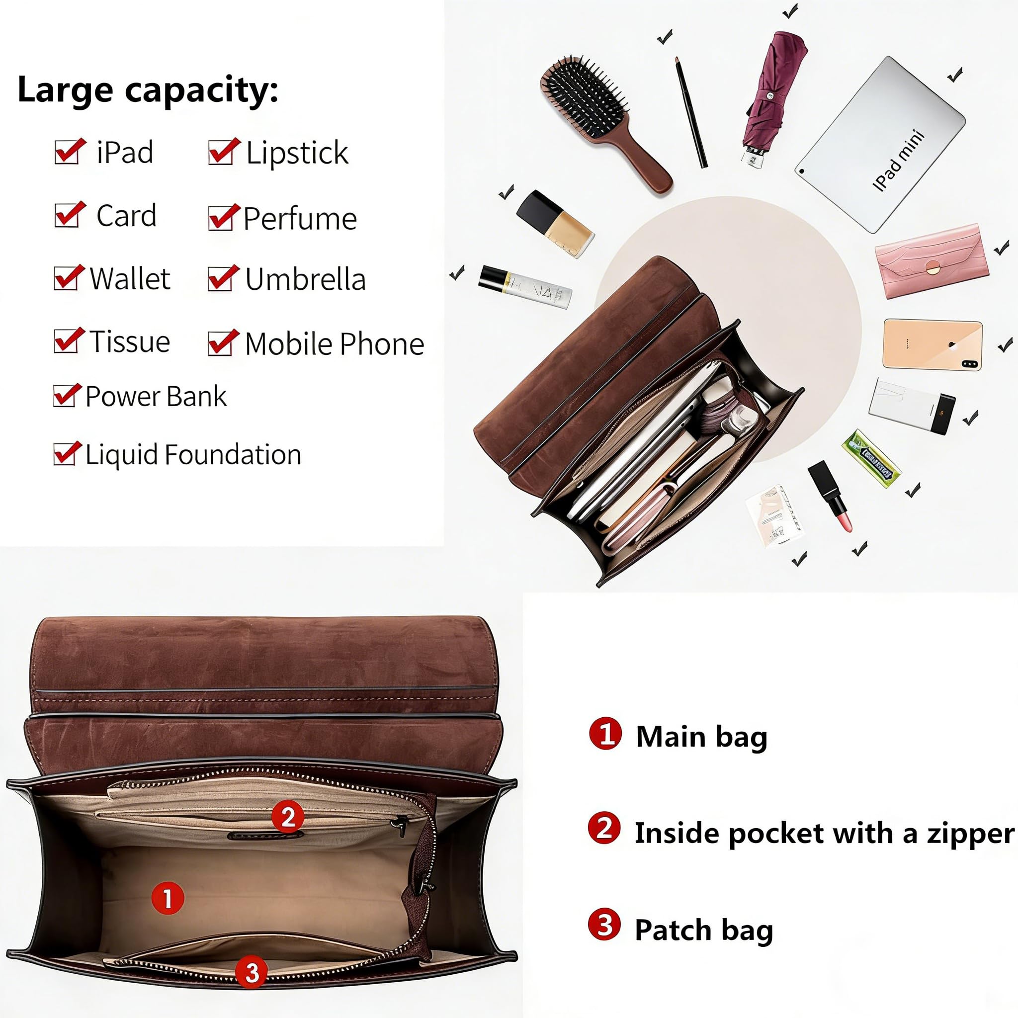 Cnoles Zaino Business per Donna in Vera Pelle Elegante Zaino Urbano Impermeabile Antifurto con Porta Laptop per Ufficio, Università e Viaggio