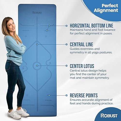 Miniatura 3 de Robust Tapete de yoga antideslizante con correa, tapete de entrenamiento ecológico de TPE de 14 de pulgada de grosor para yoga con líneas de