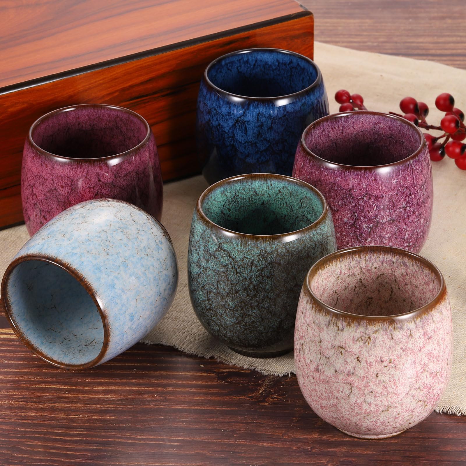 sourcing map Lot de 4 tasses à thé chinoises en céramique 163 g traditionnelles Gong Fu en céramique maté sans poignée pour maté, thé, café, vin, boissons, vert clair