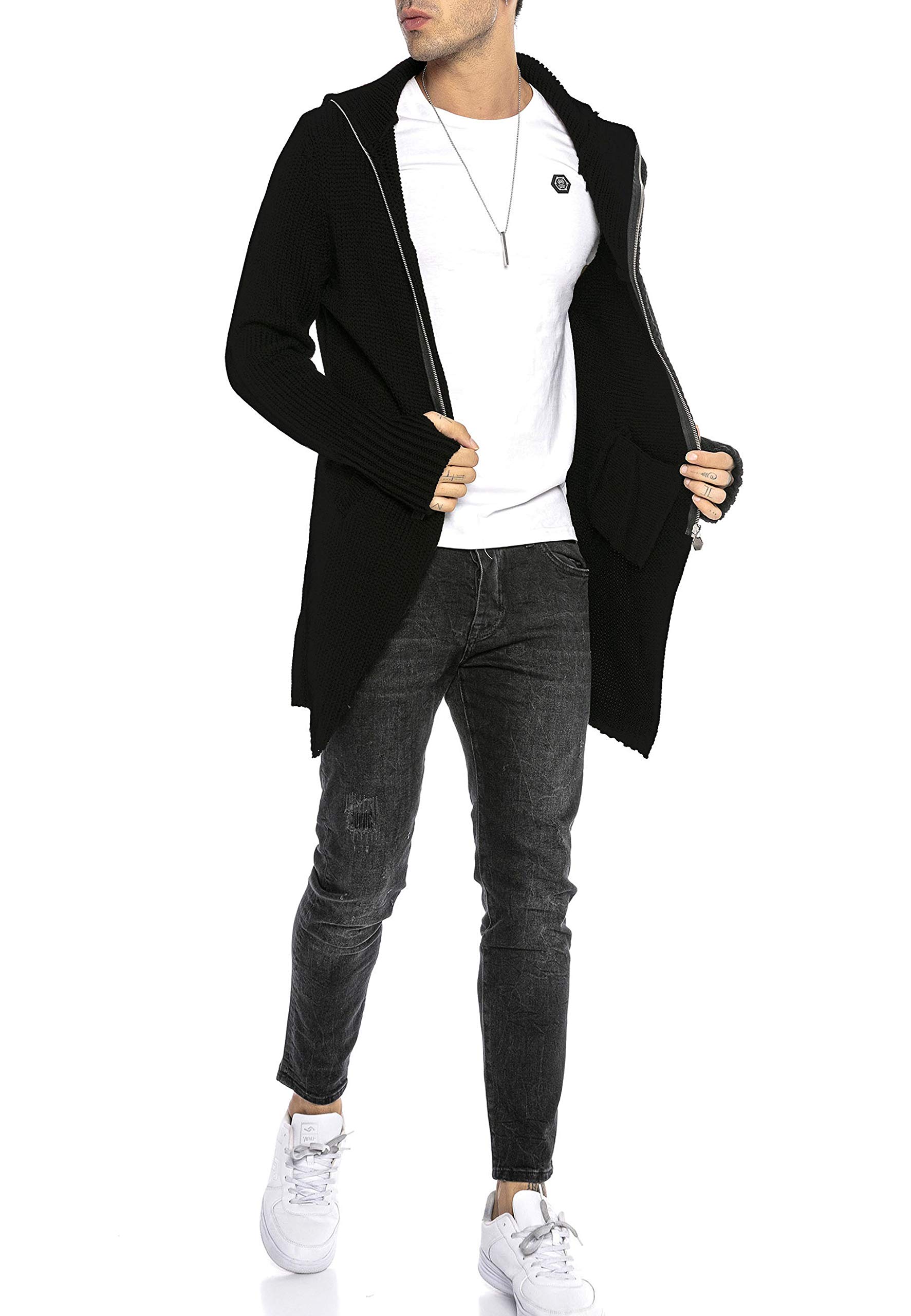 RED BRIDGE Cardigan da Uomo Giacca Lunga con Cappuccio Cappotto in Cotone